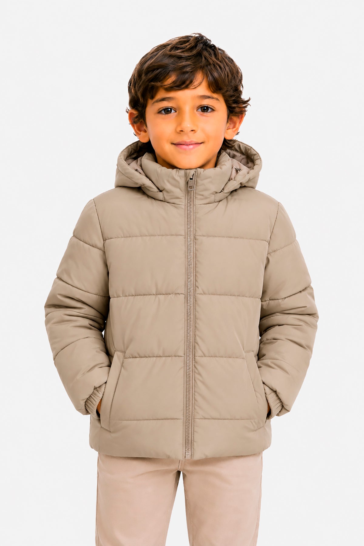 Piumino full zip trapuntato beige Kids