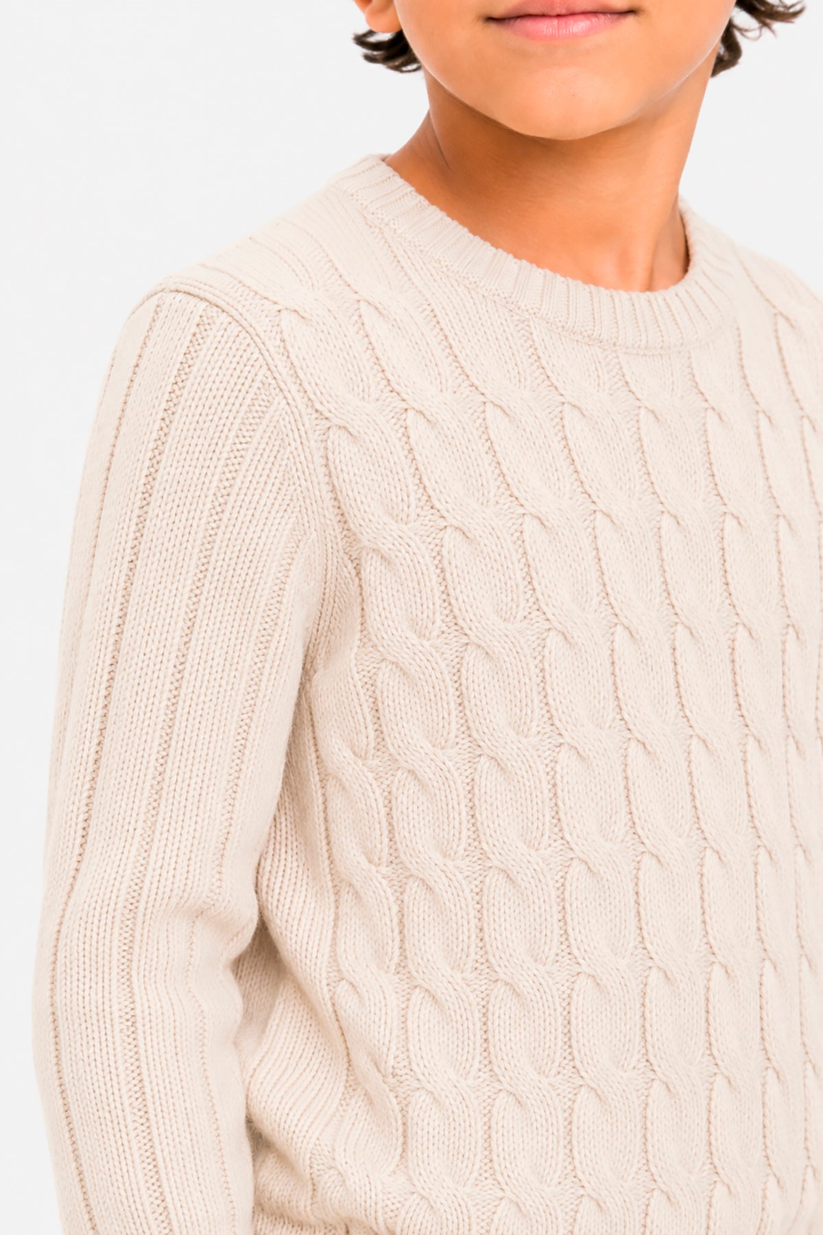 Maglia girocollo treccia panna Kids