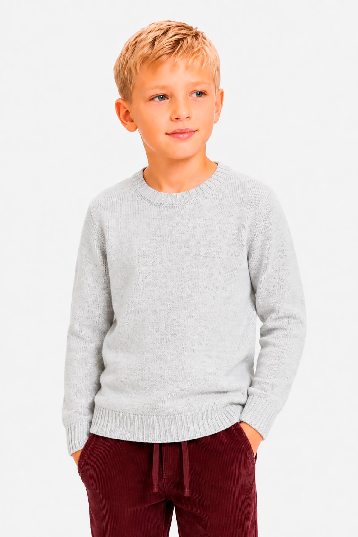 Maglia girocollo mouline' grigia Kids