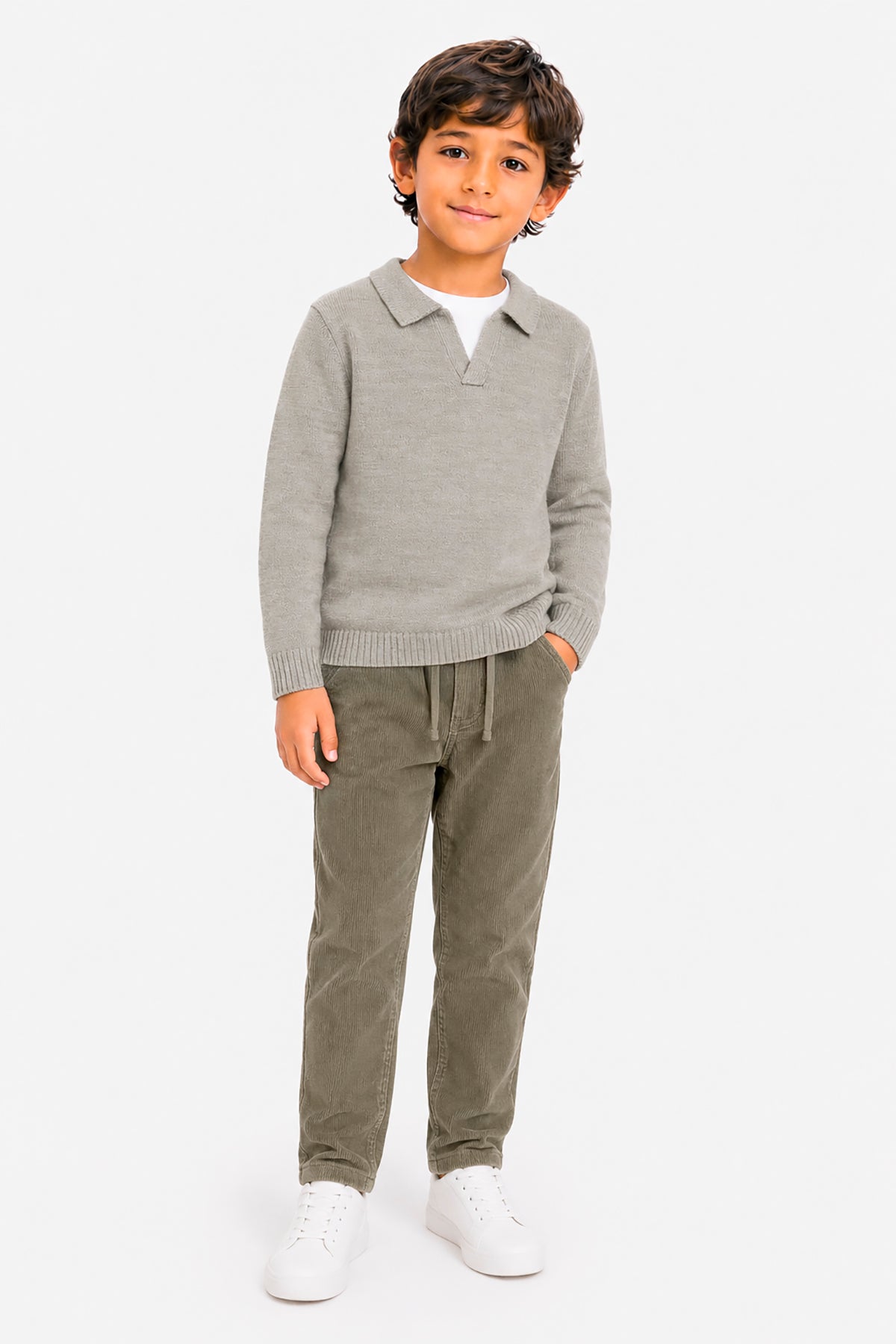 Polo in maglia misto lambswool tortora Kids