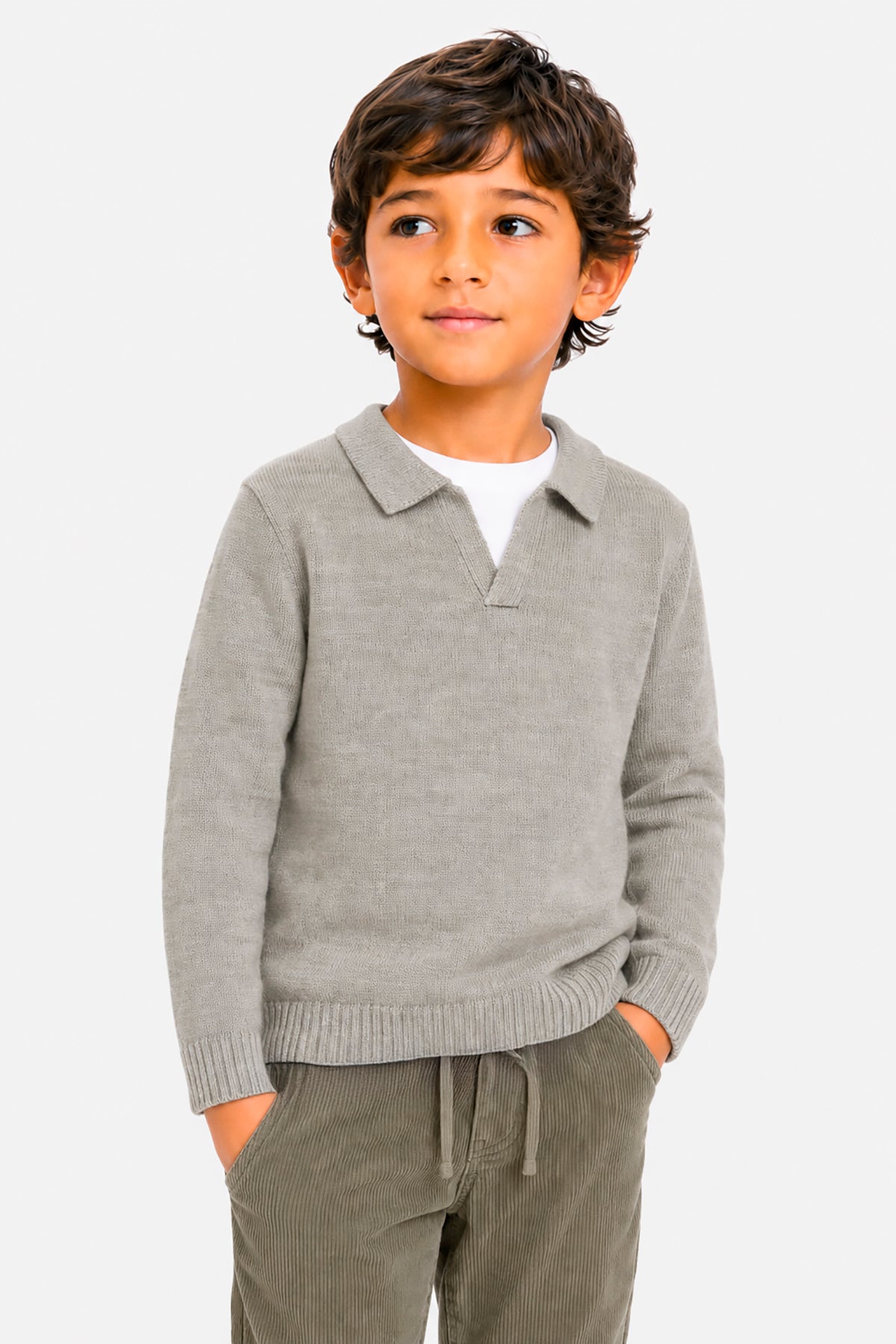 Polo in maglia misto lambswool tortora Kids