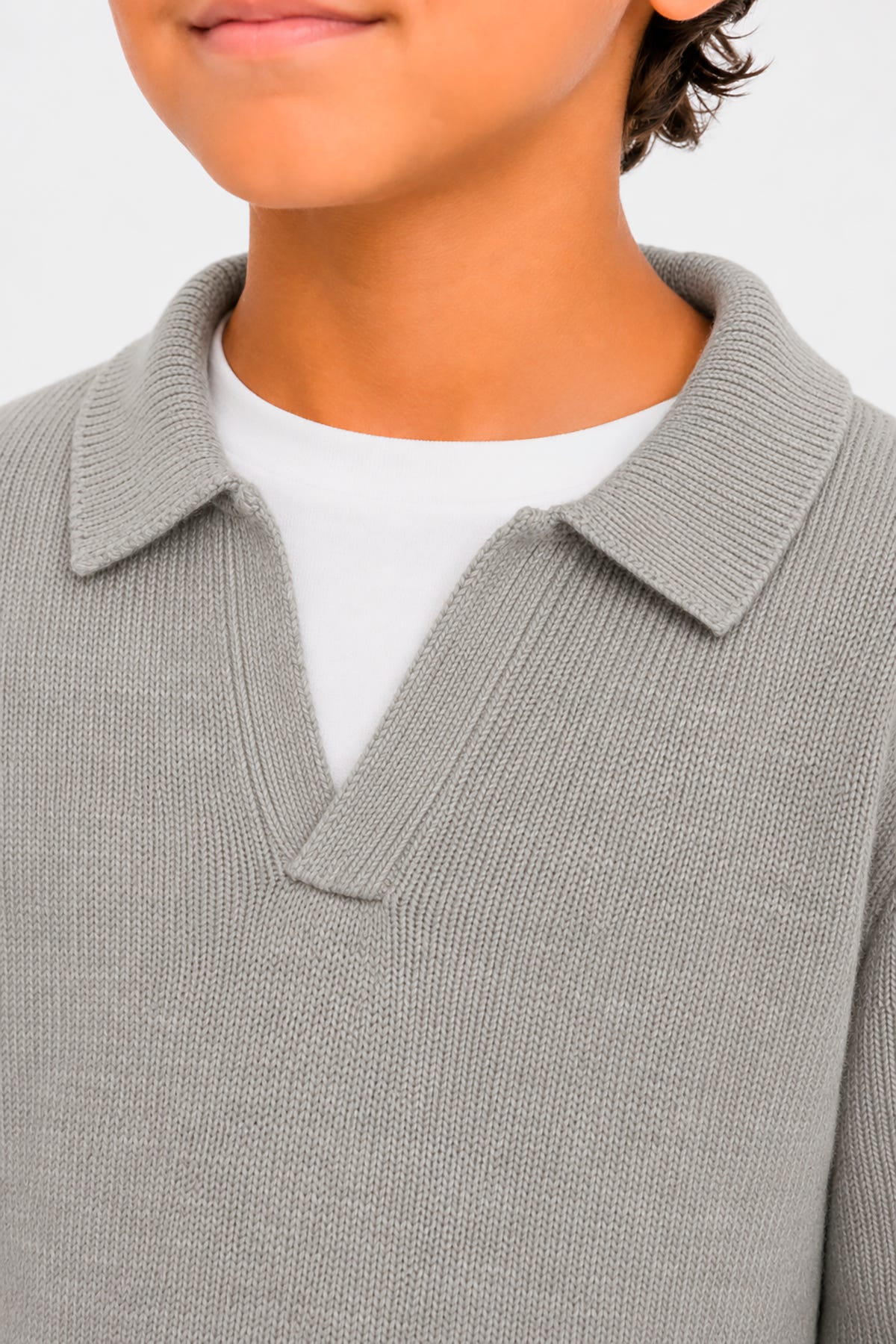Polo in maglia misto lambswool tortora Kids