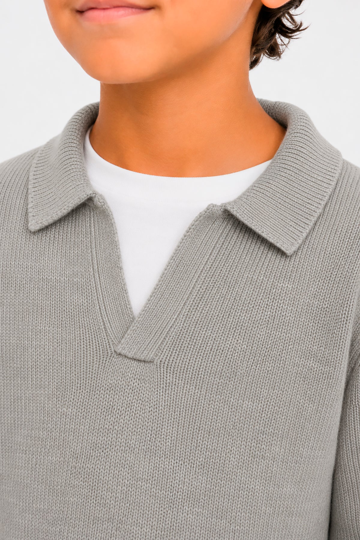 Polo in maglia misto lambswool tortora Kids