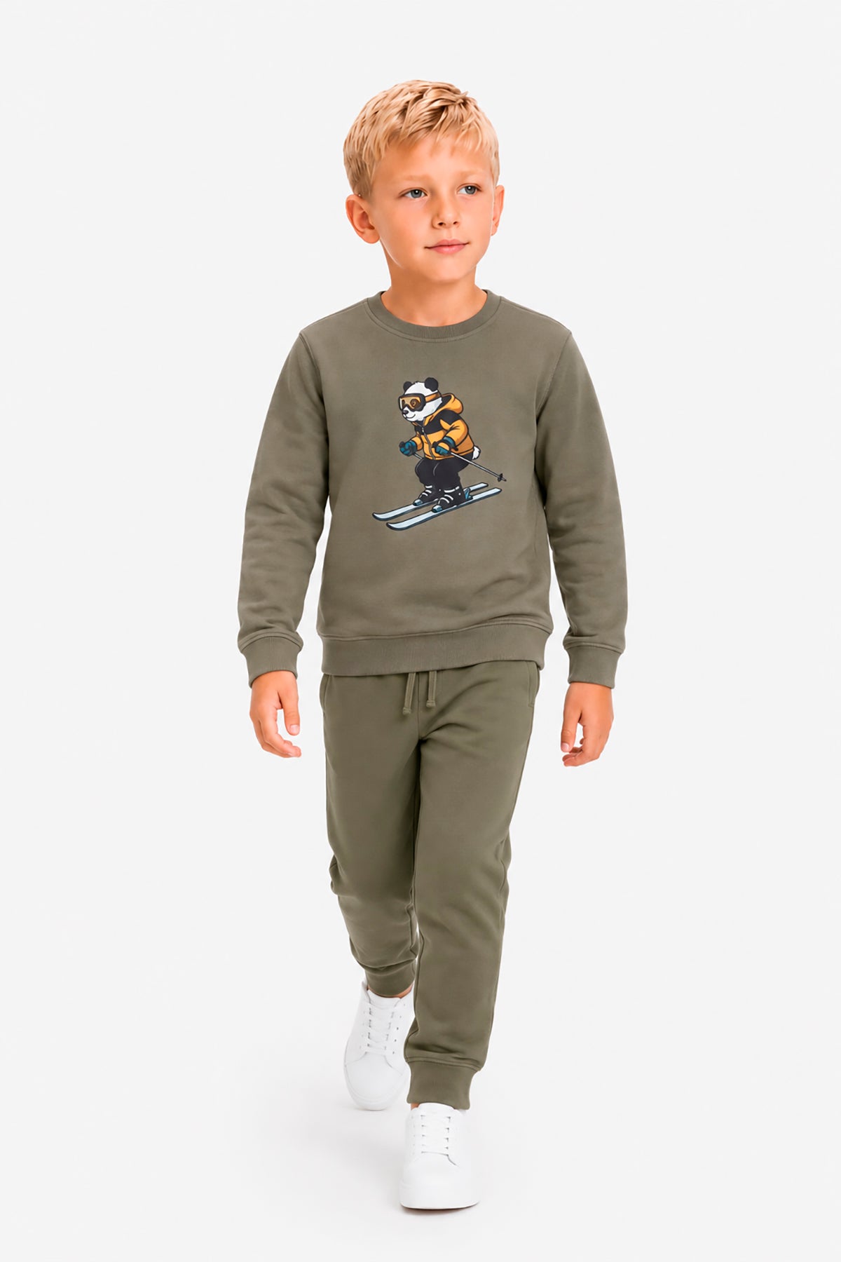 Felpa girocollo oliva Kids