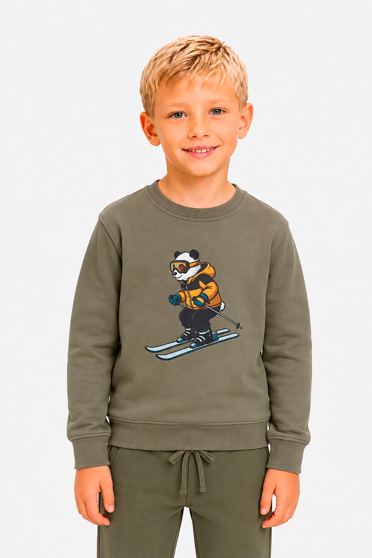 Felpa girocollo oliva Kids