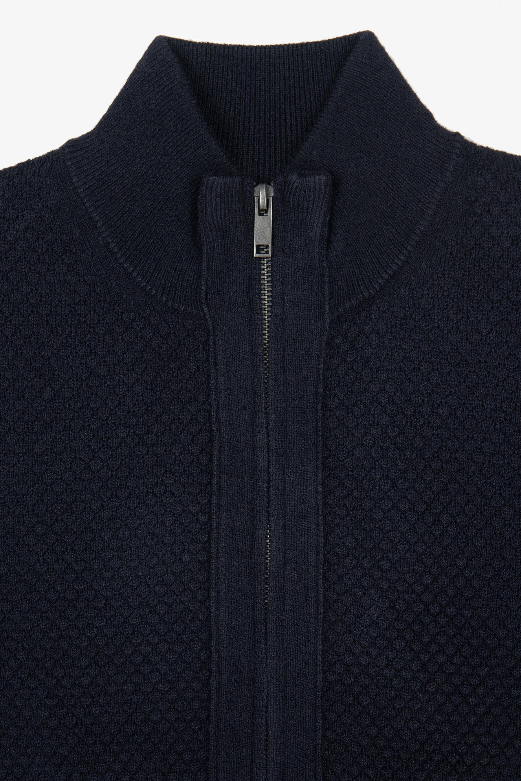 Maglia full zip punto diamante blu-Dan John