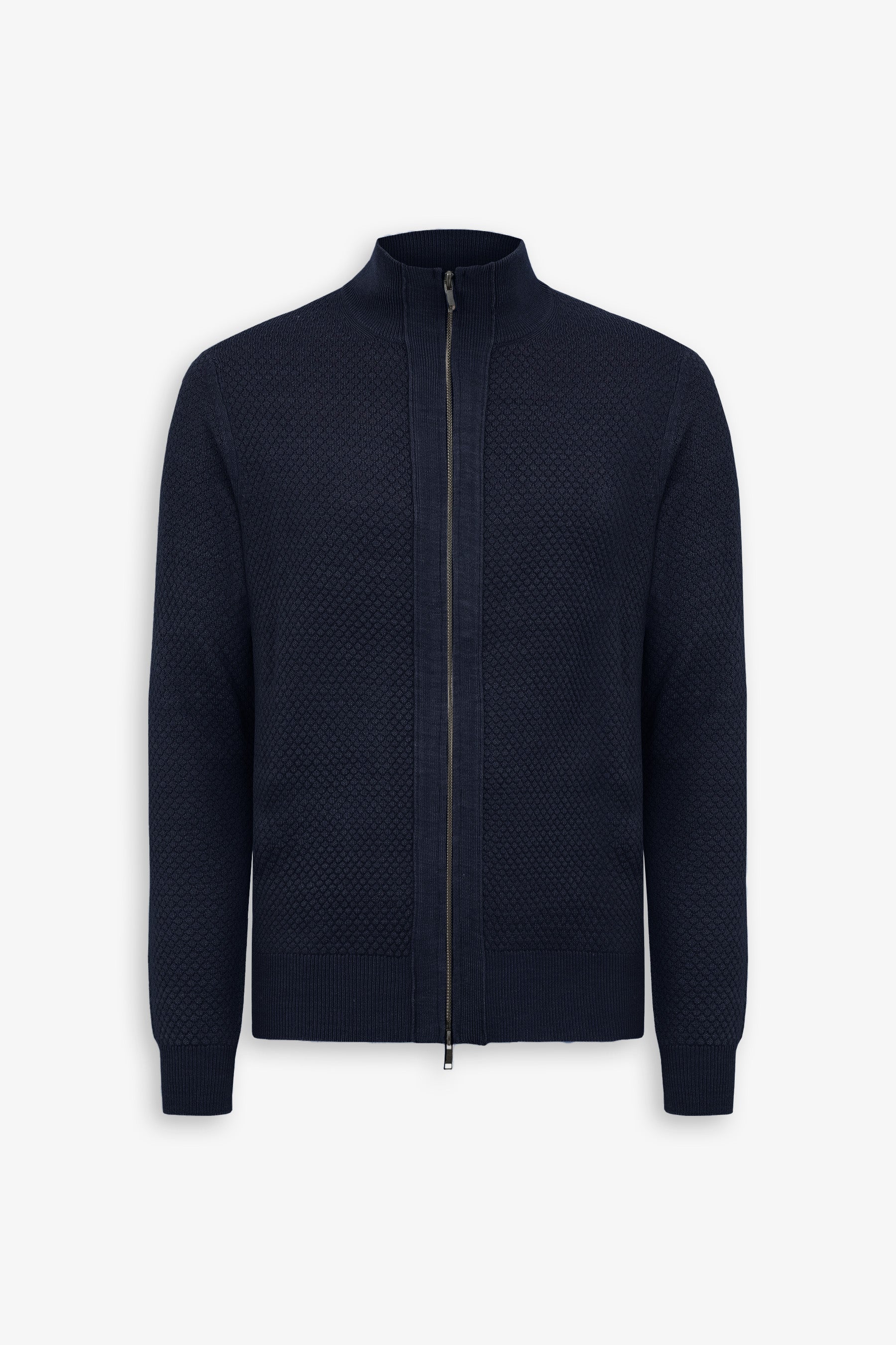 Maglia full zip punto diamante blu-Dan John