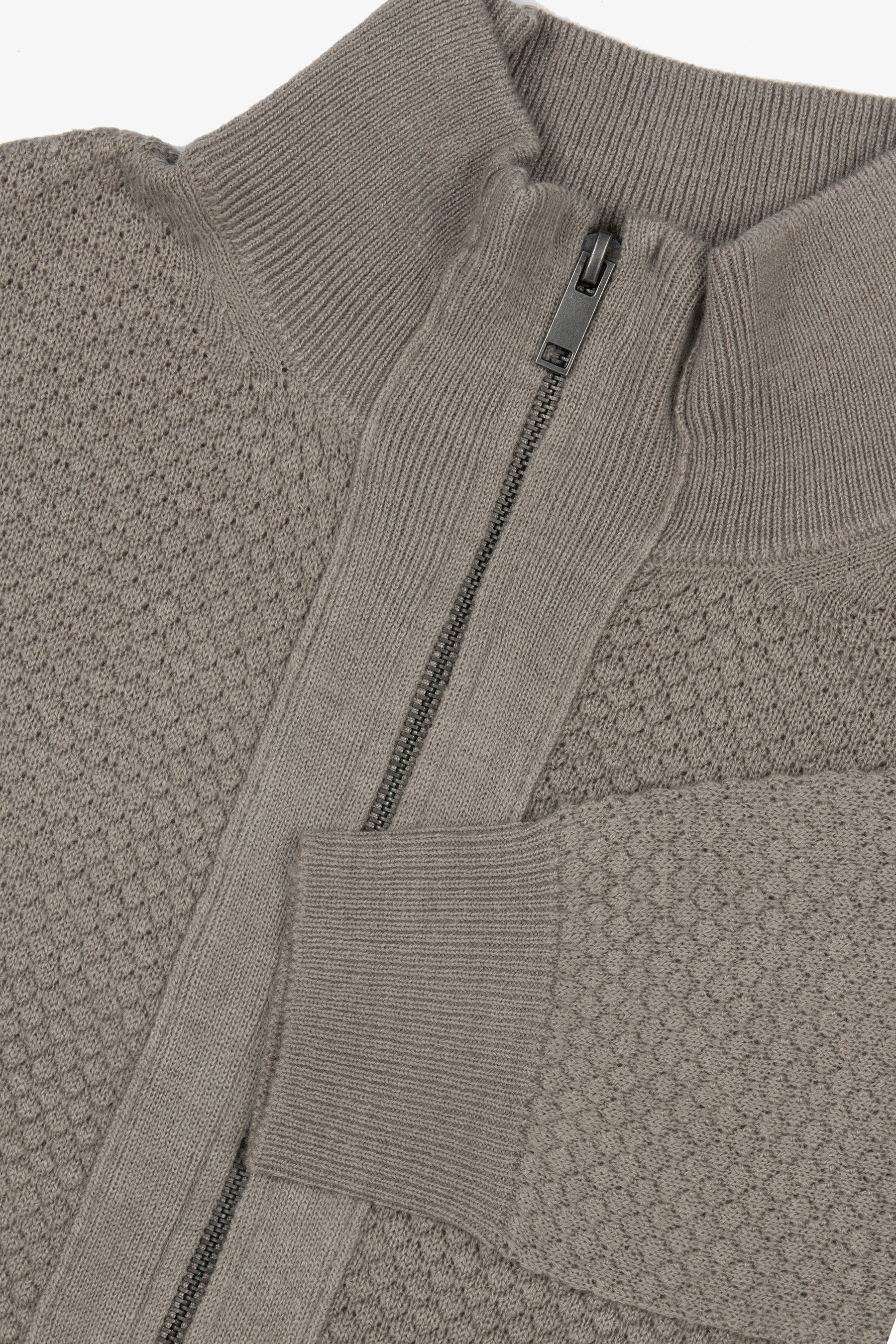 Maglia full zip punto diamante tortora-Dan John