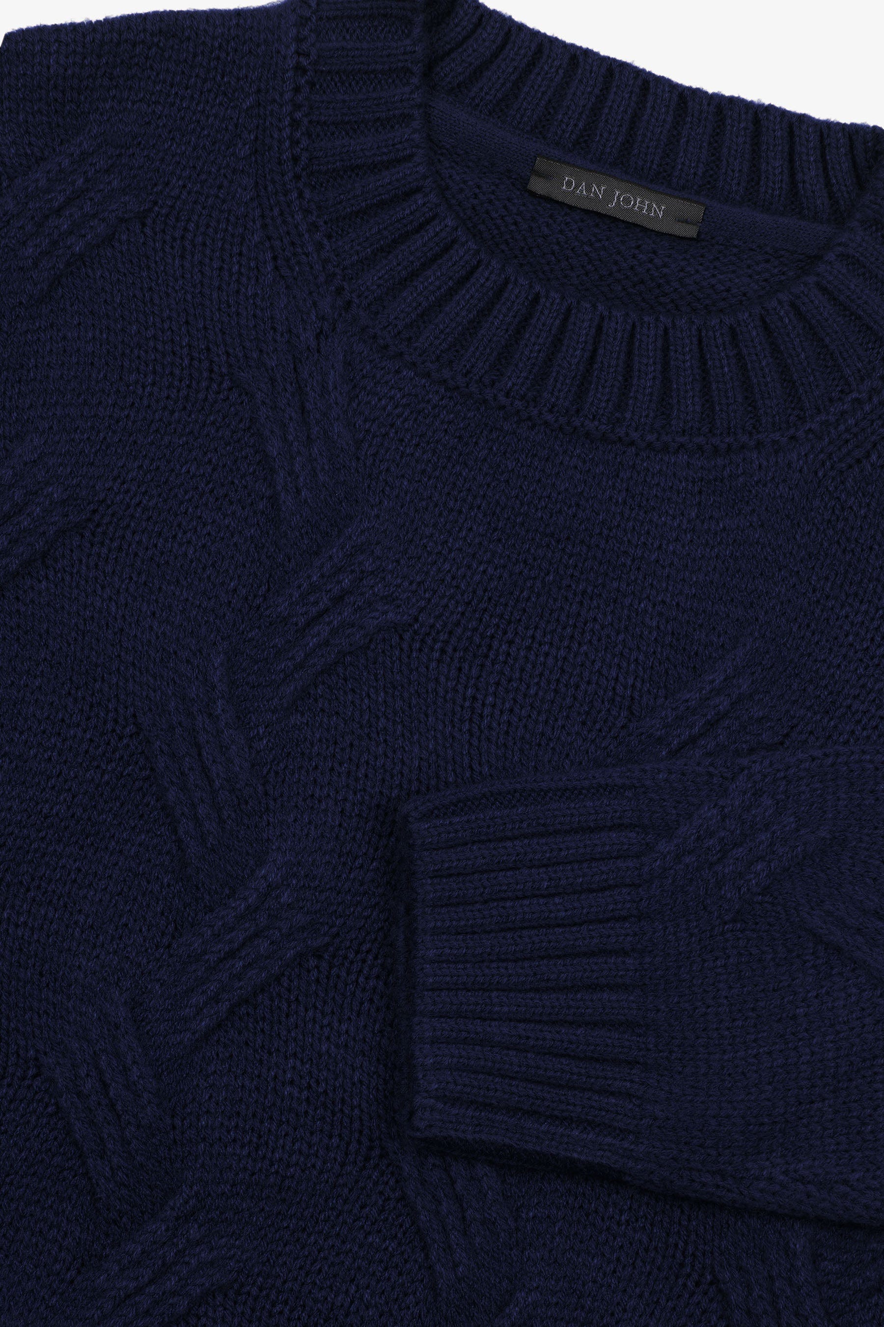 Maglia girocollo treccia discontinua blu-Dan John