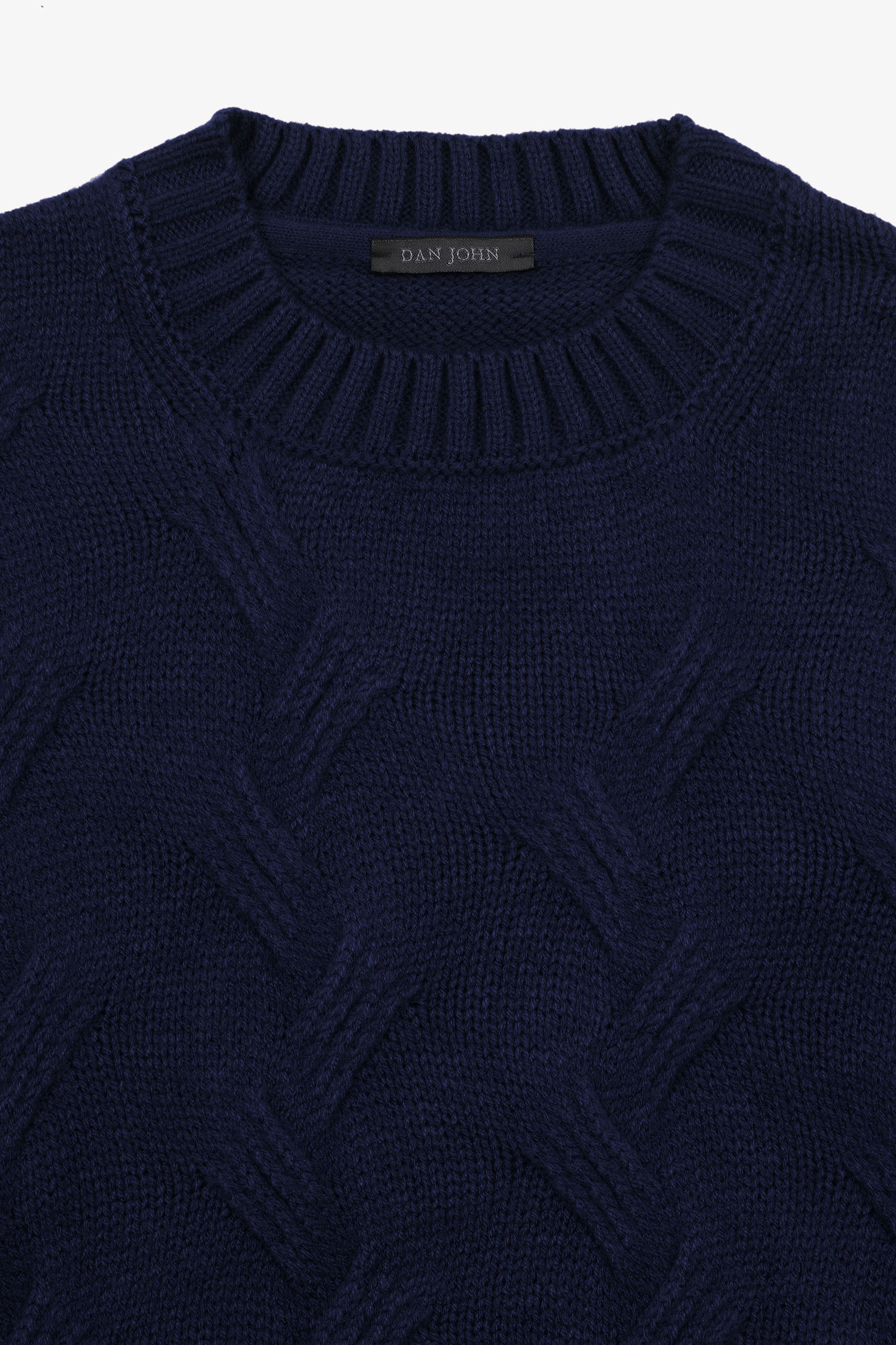 Maglia girocollo treccia discontinua blu-Dan John