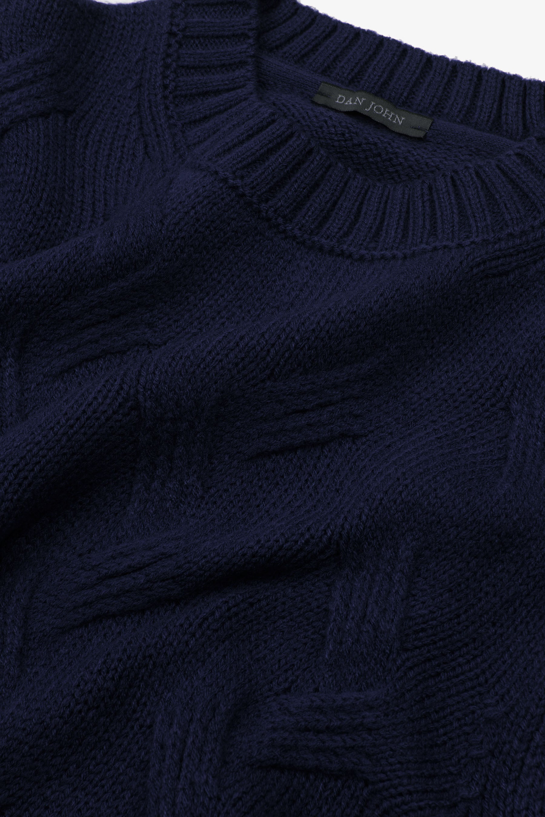 Maglia girocollo treccia discontinua blu-Dan John