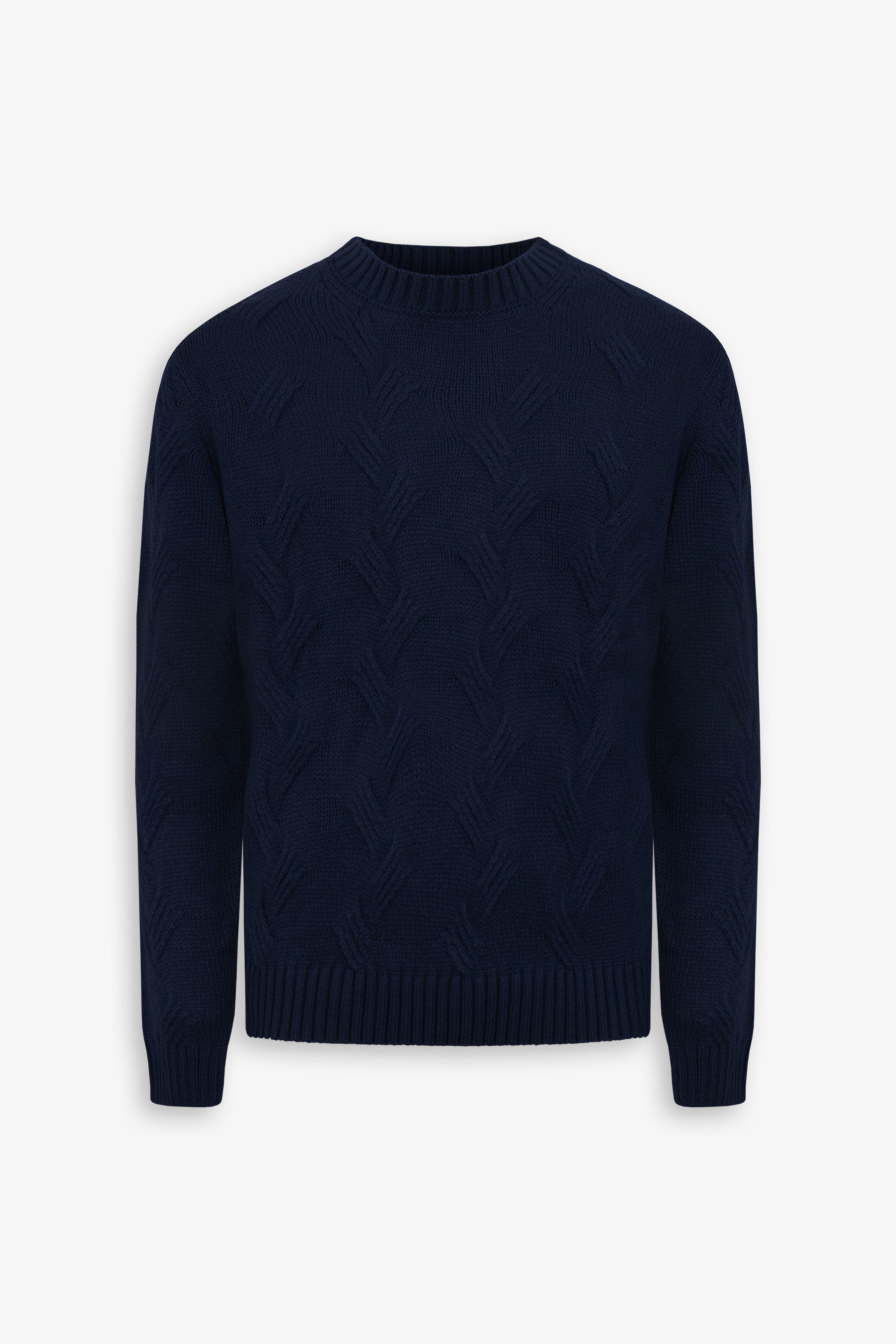 Maglia girocollo treccia discontinua blu-Dan John