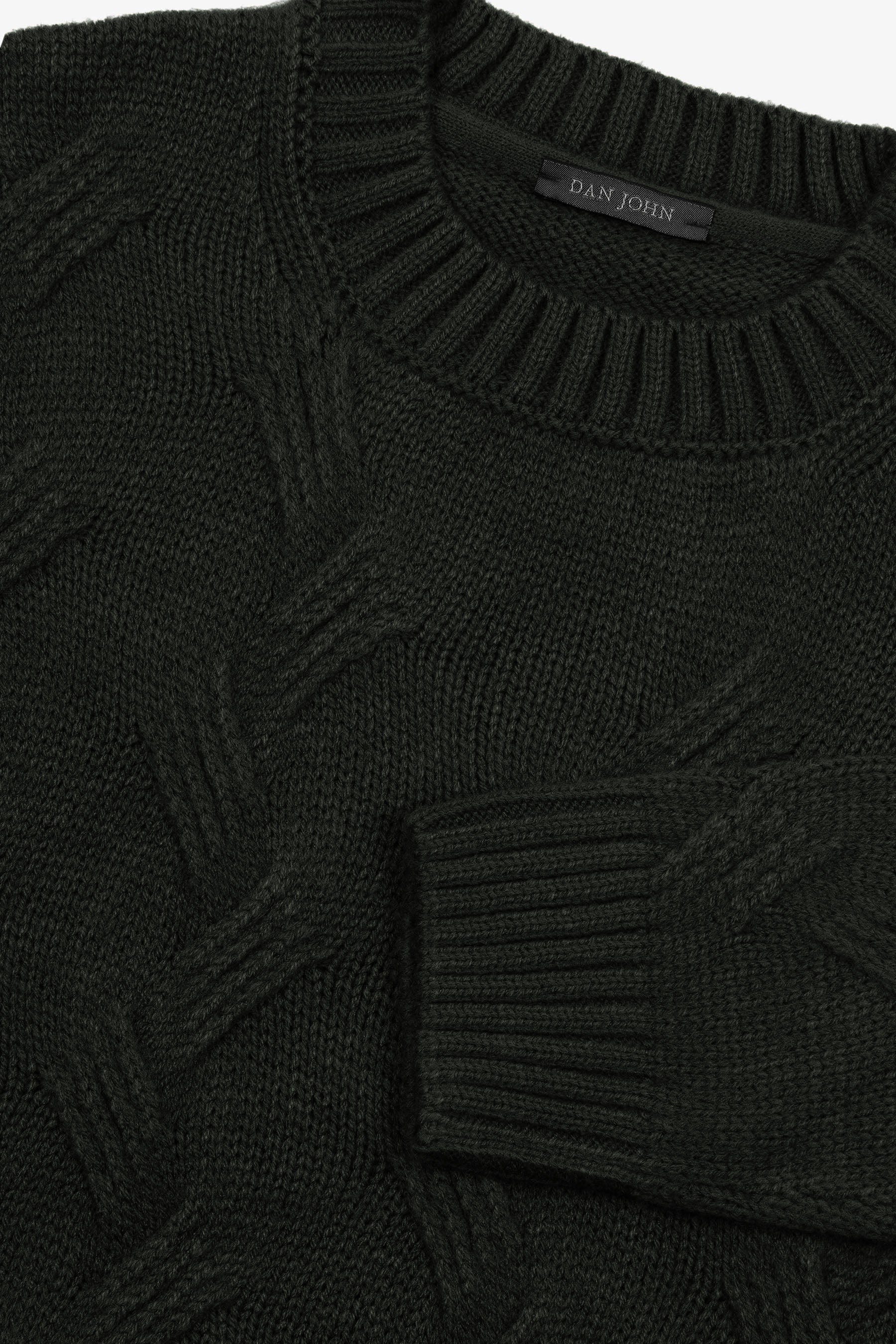 Maglia girocollo treccia discontinua verde-Dan John