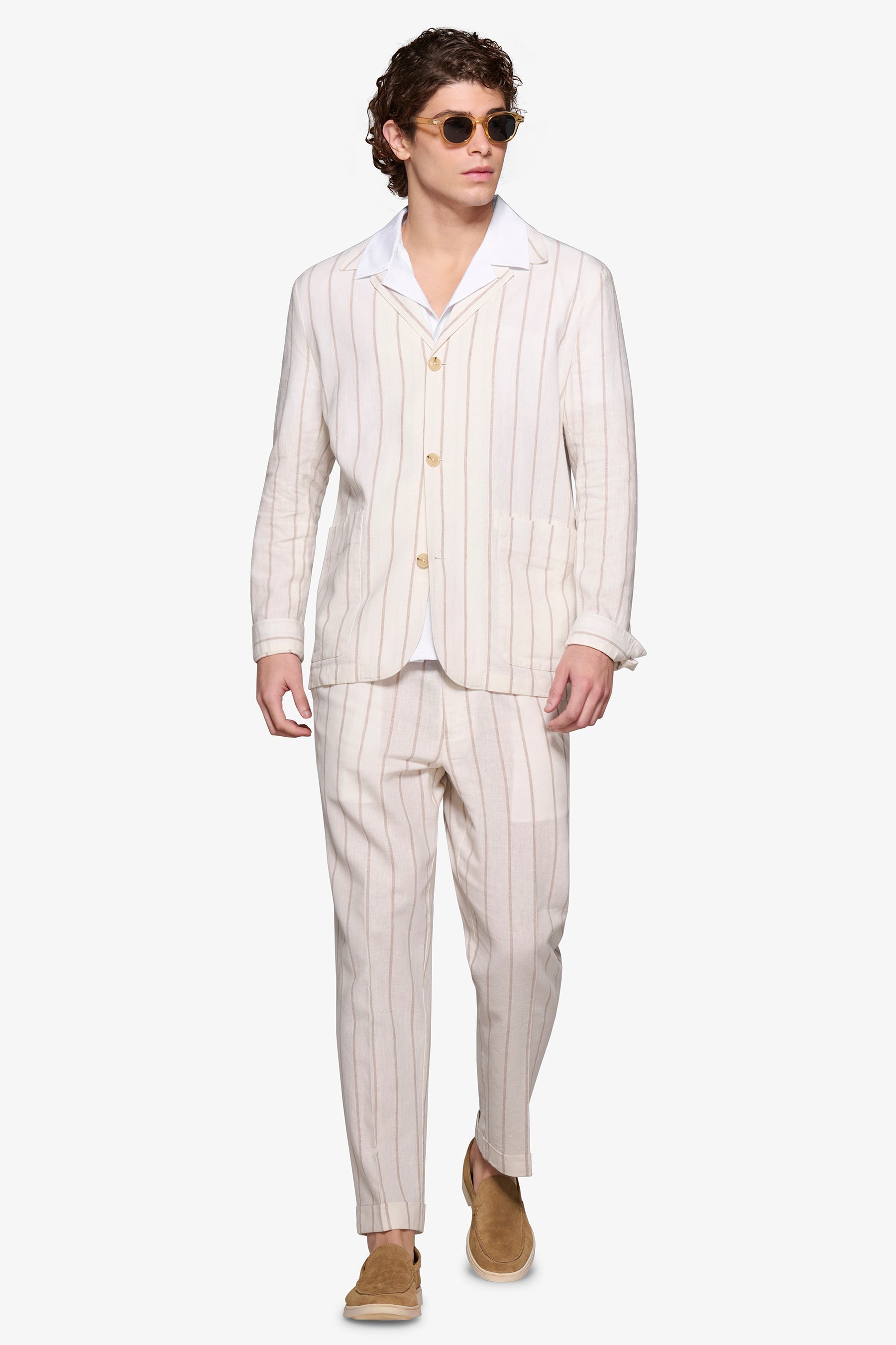 Overshirt da abito gessata panna "Capri"-Dan John