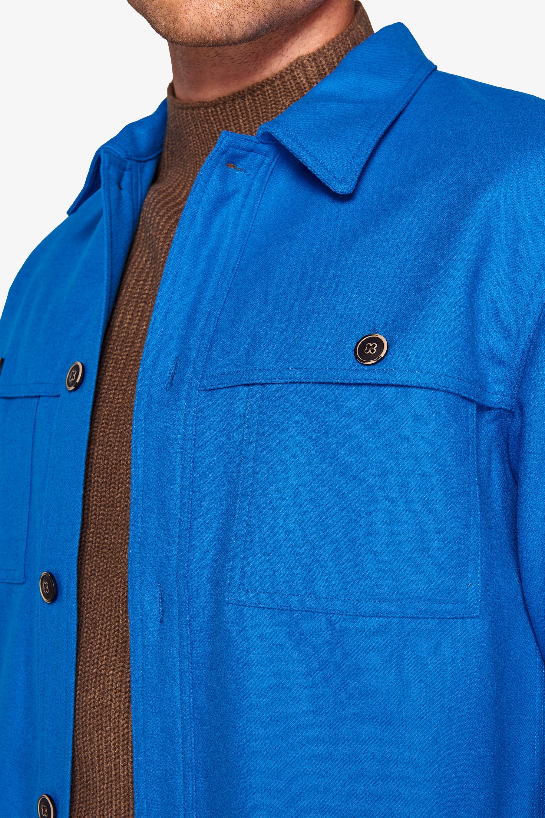 Overshirt in flanella con tasconi cobalto-Dan John