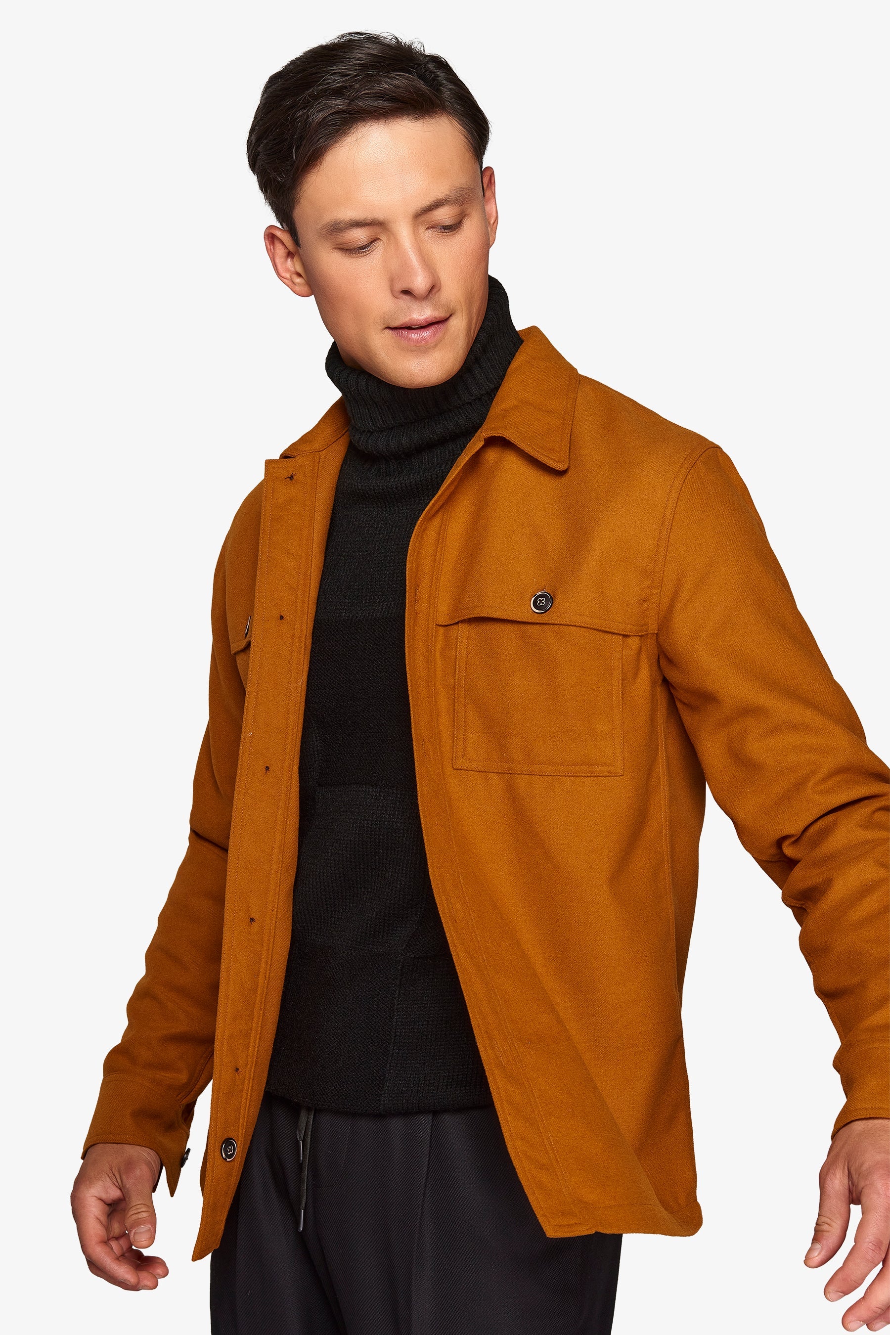 Overshirt in flanella con tasconi ocra-Dan John