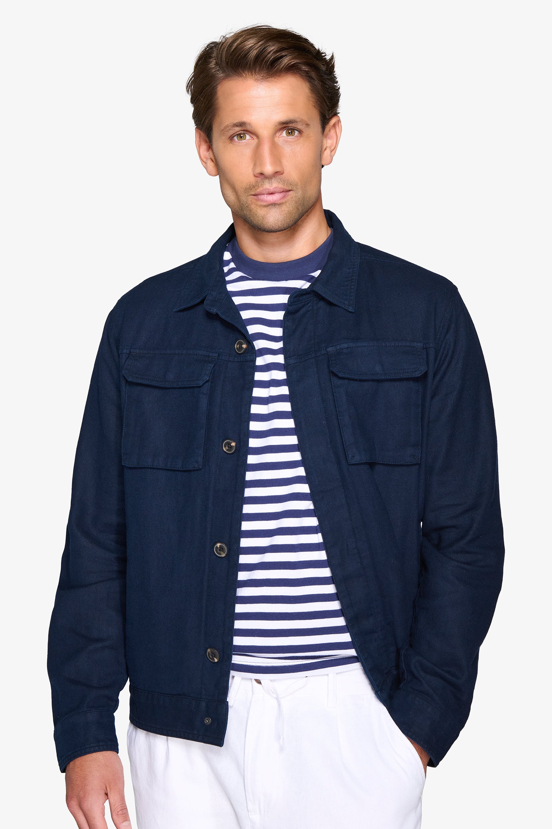 Overshirt misto lino navy-Dan John