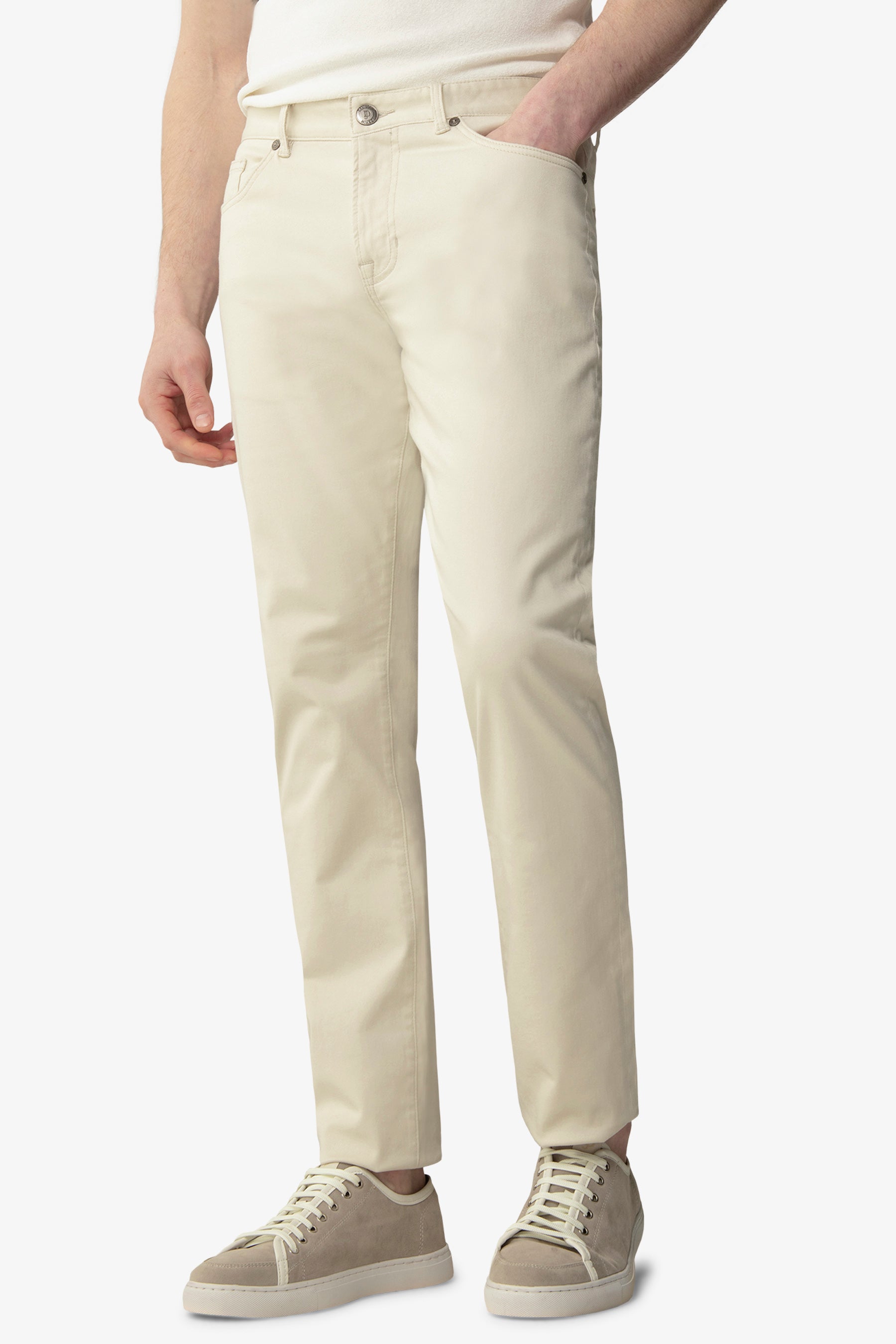 Pantalone 5 tasche stretch crema-Dan John