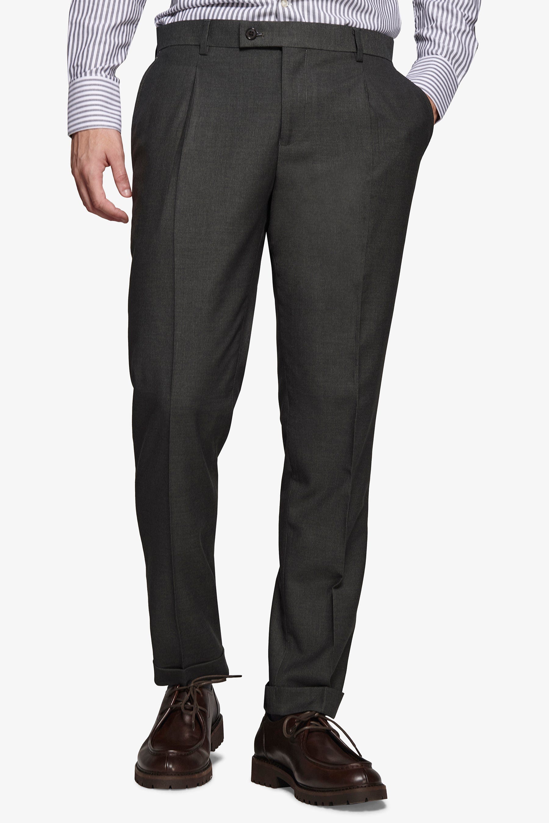 Pantalone da abito con pinces micro armaturato verde slim-Dan John