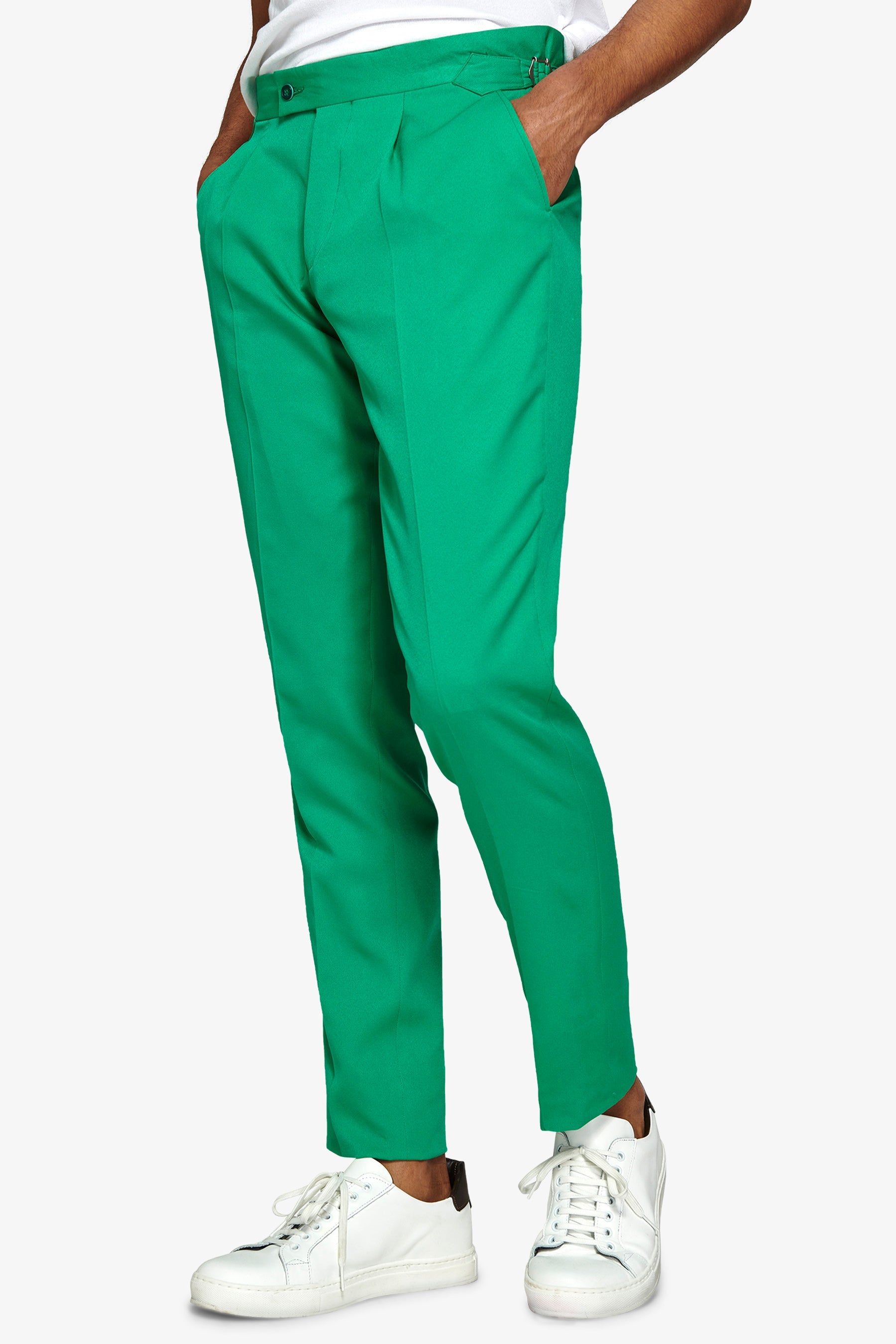 Pantalone da abito con pinces verde slim-Dan John