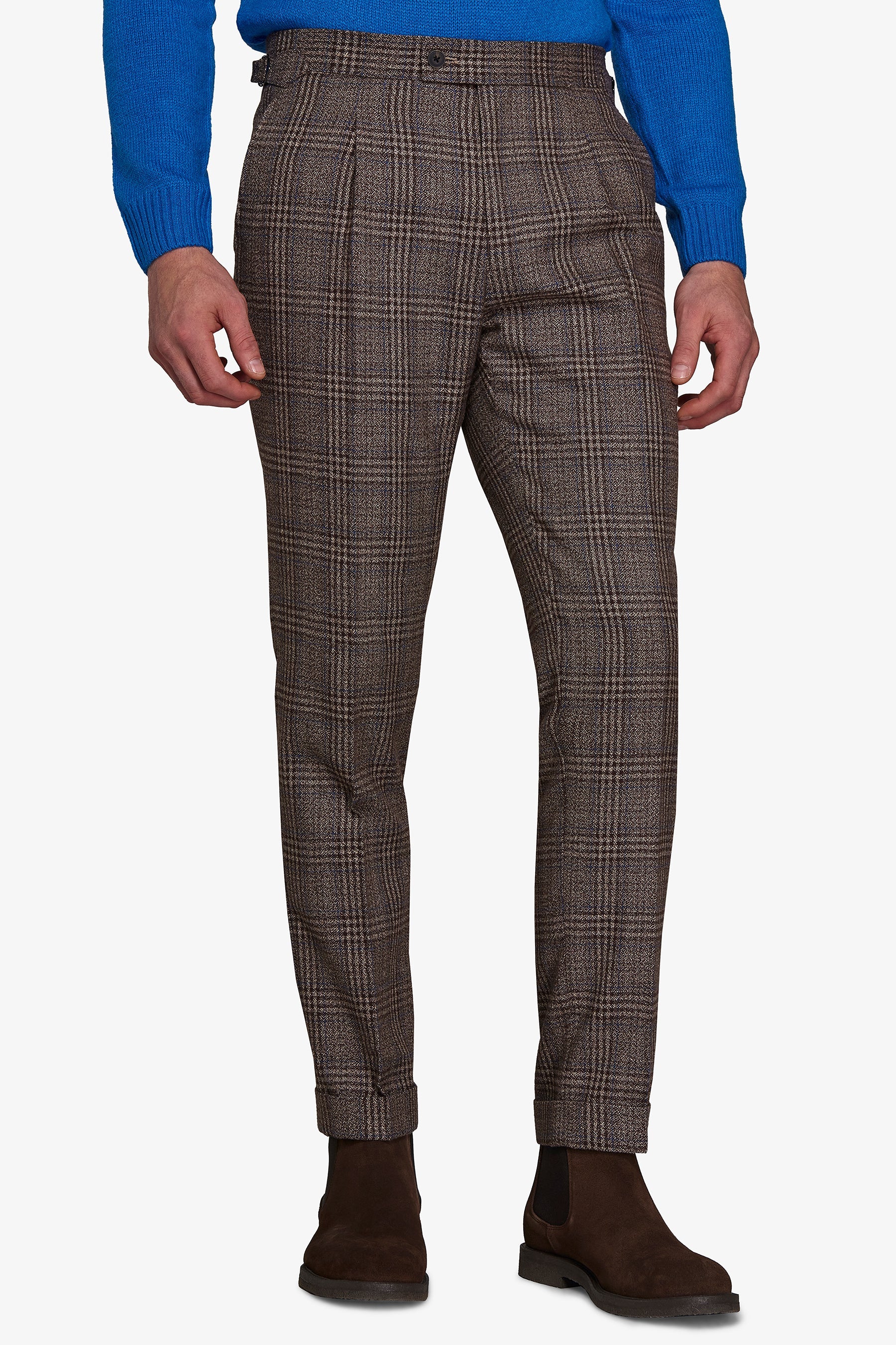 Pantaloni da abito fantasia overcheck castagna slim-Dan John