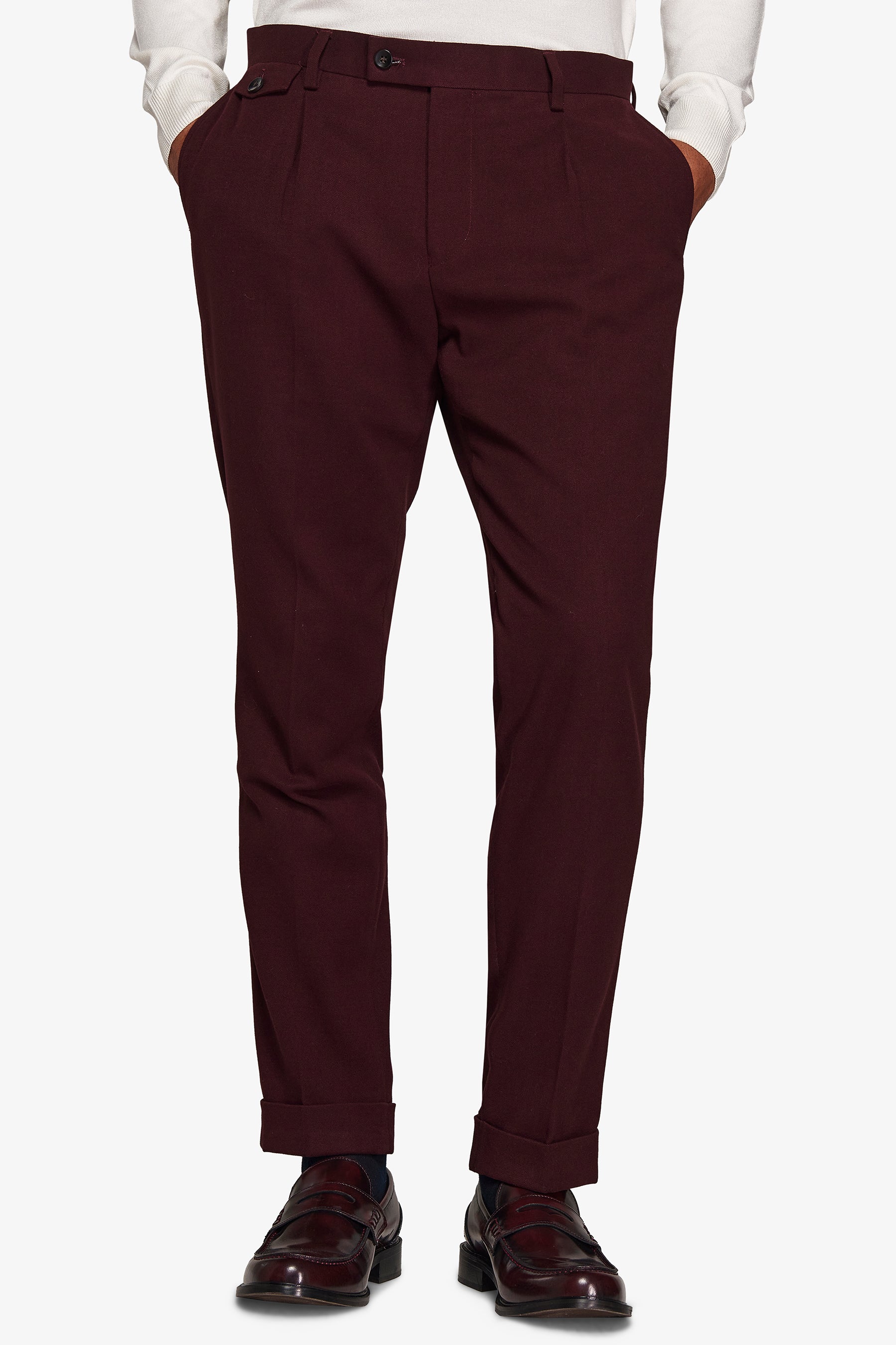 Pantaloni da abito in panno bordeaux slim-Dan John
