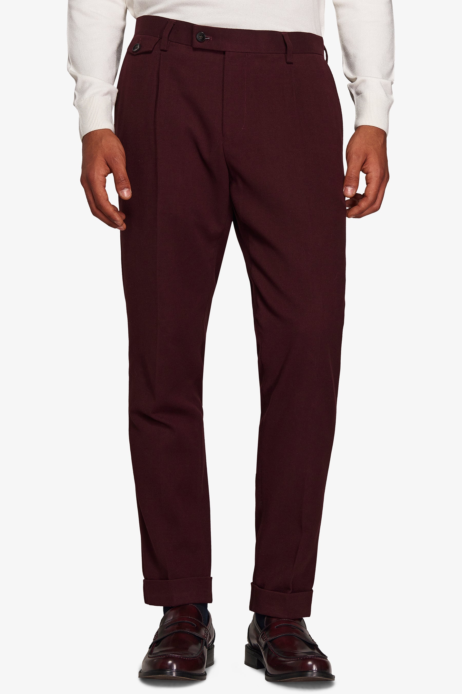 Pantaloni da abito in panno bordeaux slim-Dan John