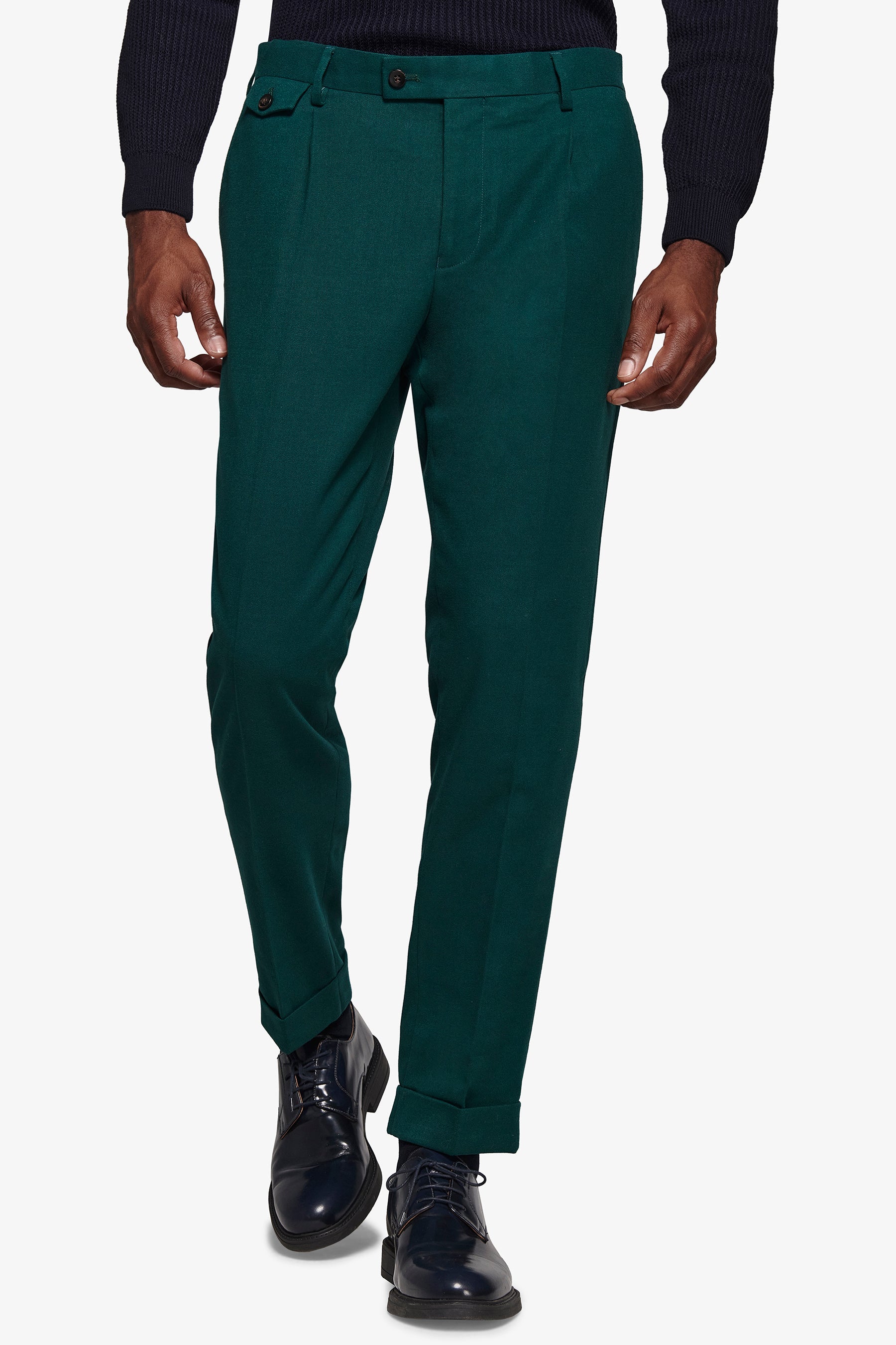 Pantaloni da abito in panno ottanio slim-Dan John