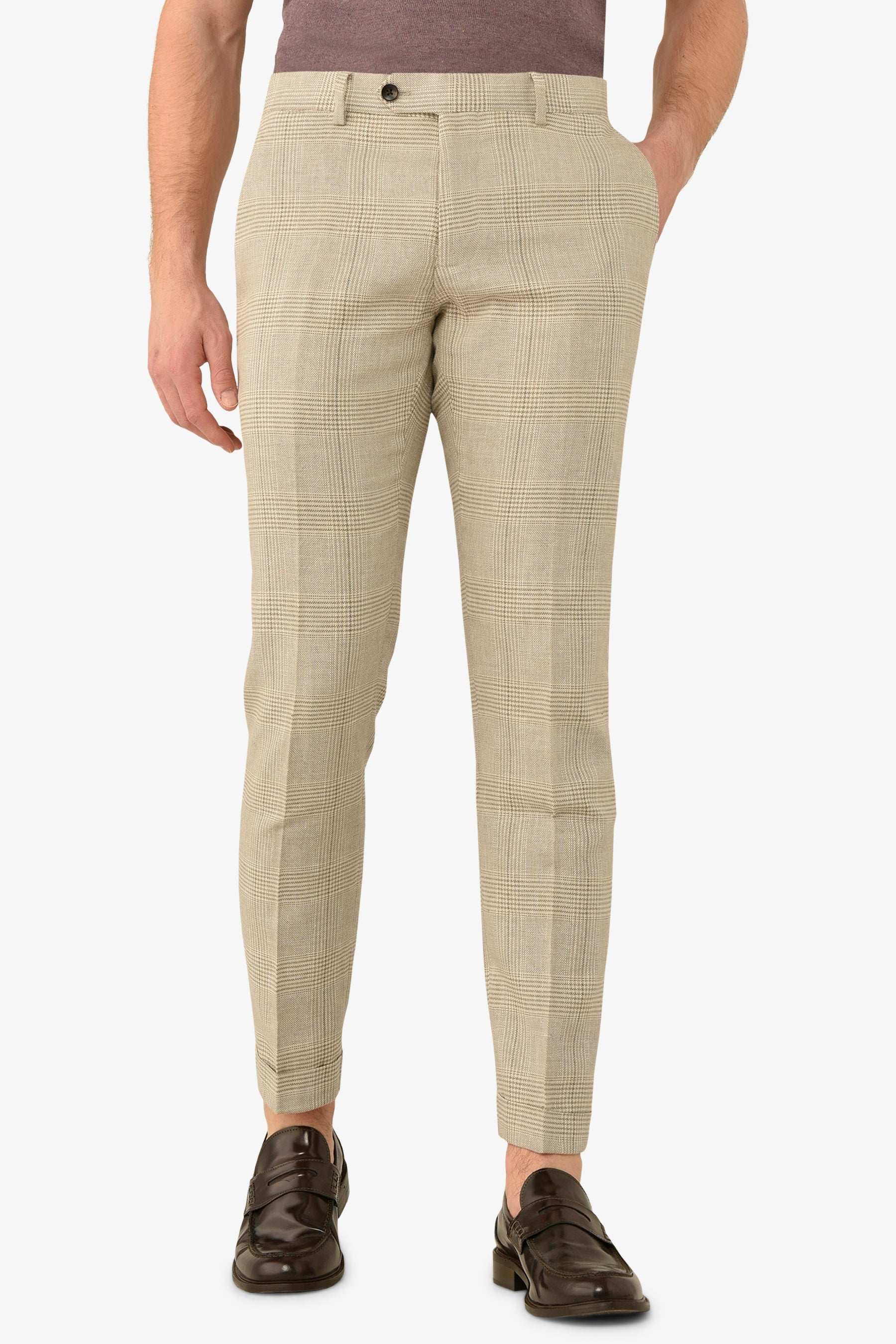 Pantalone da abito principe di galles sabbia slim-Dan John