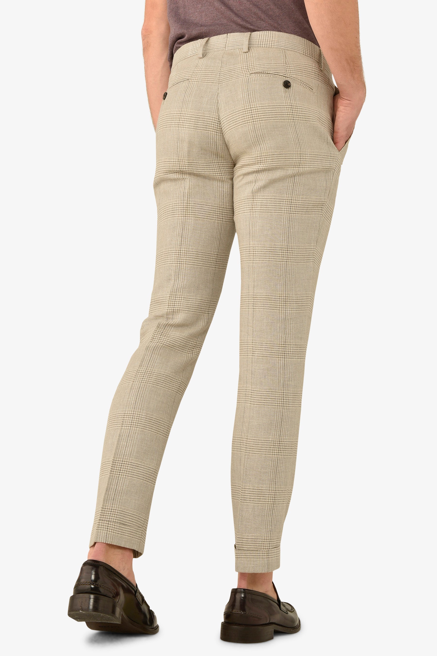 Pantalone da abito principe di galles sabbia slim-Dan John