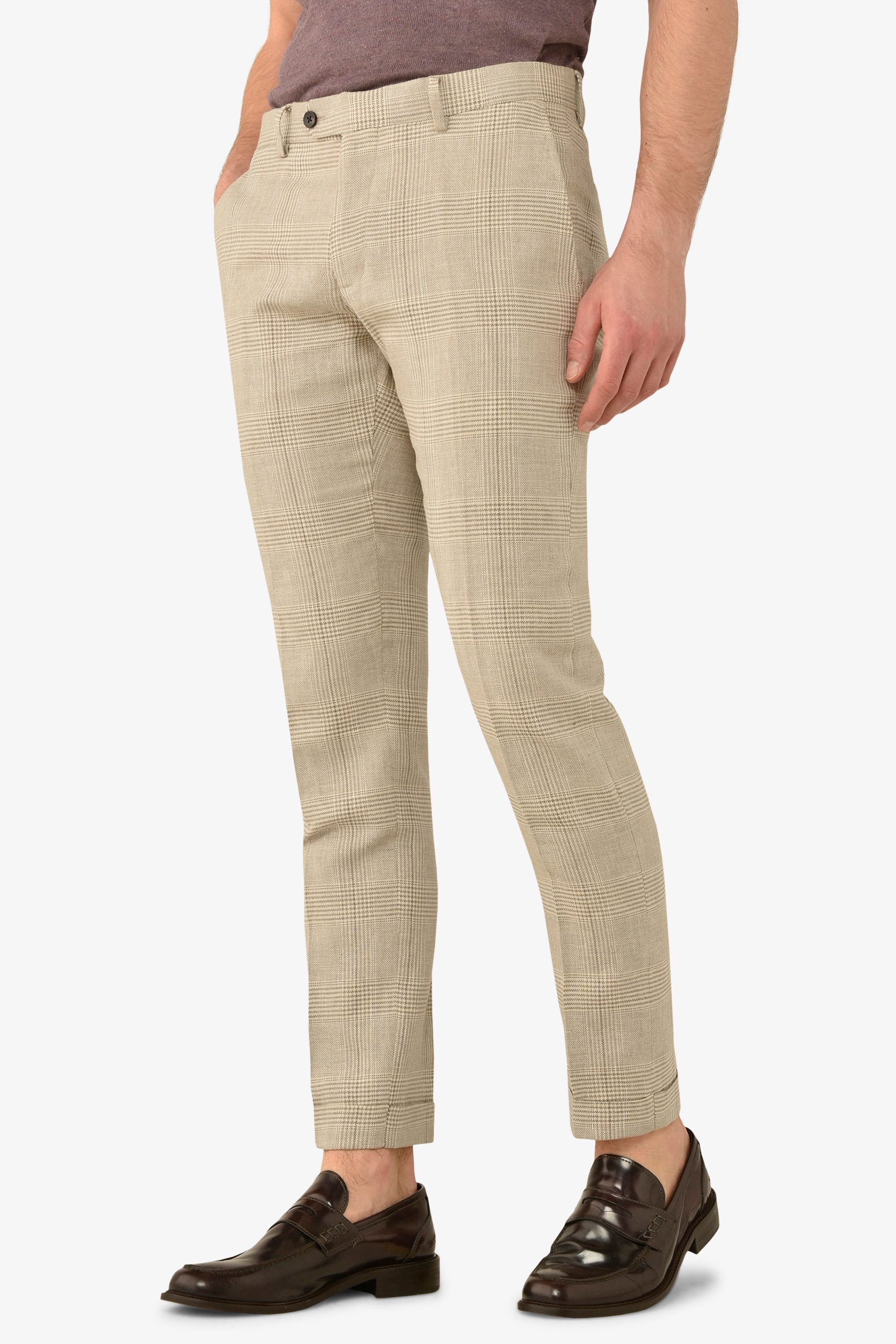Pantalone da abito principe di galles sabbia slim-Dan John