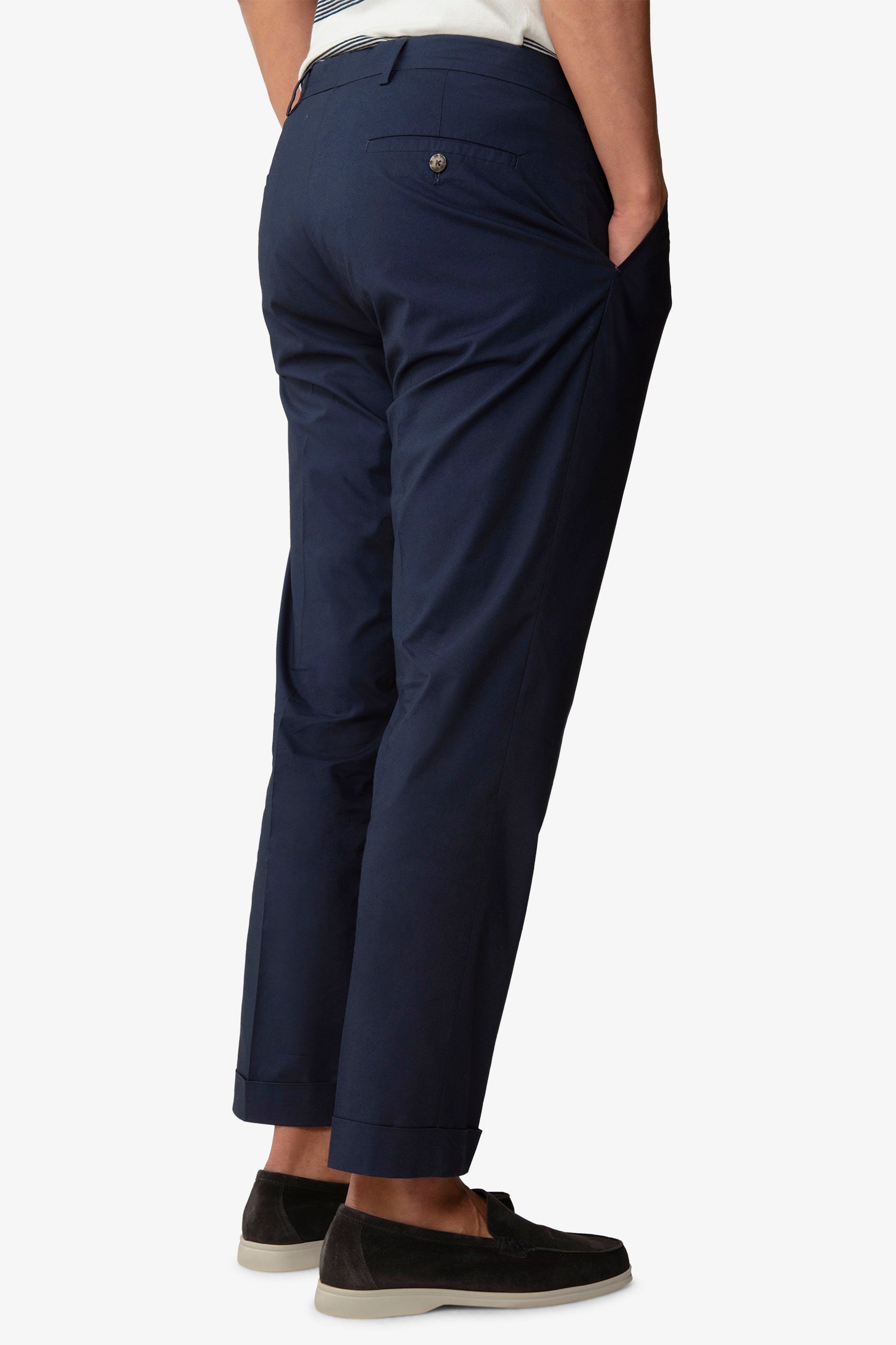 Pantalone da abito tela paracadute blu slim-Dan John