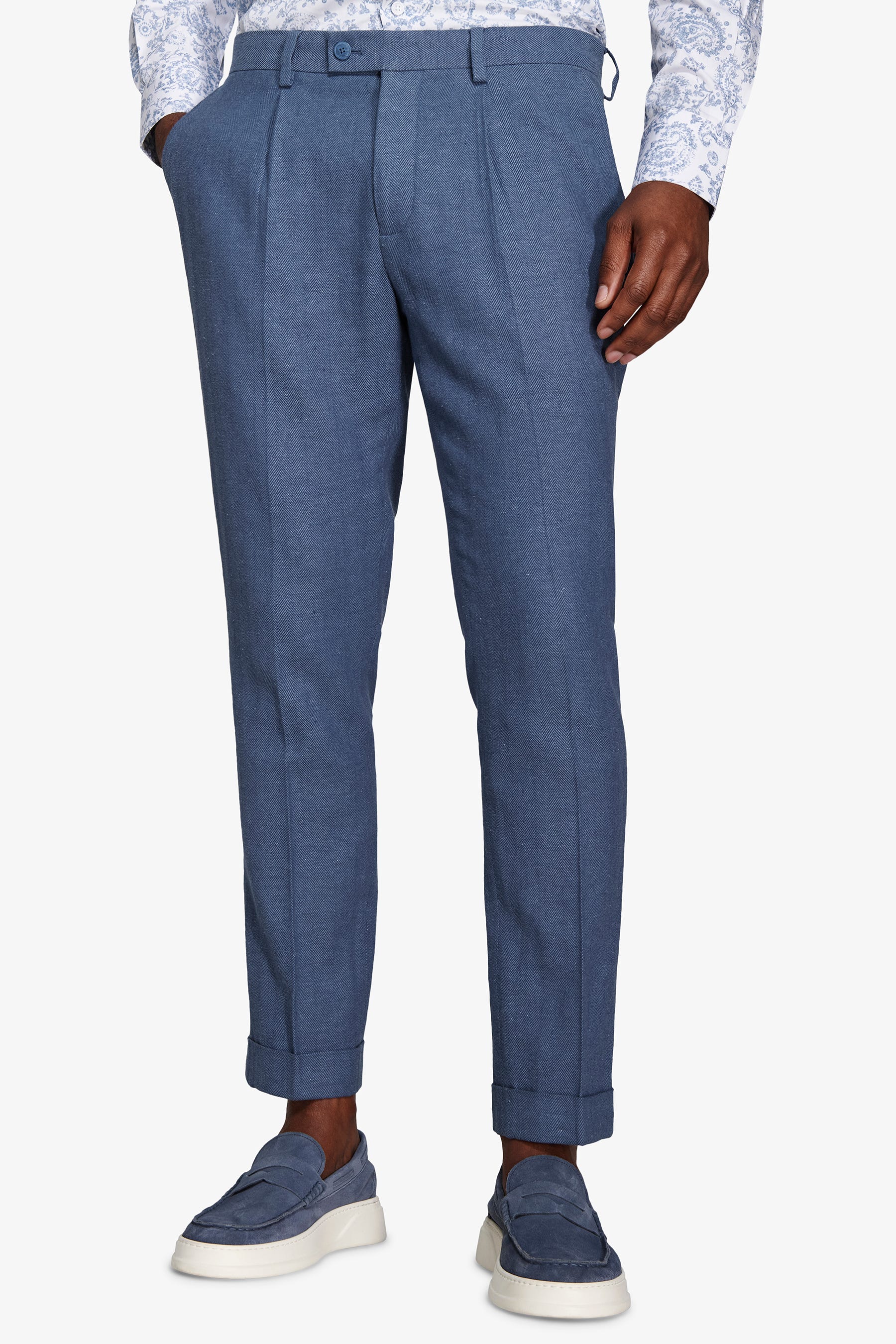 Pantaloni da abito misto lino Herringbone avion-Dan John