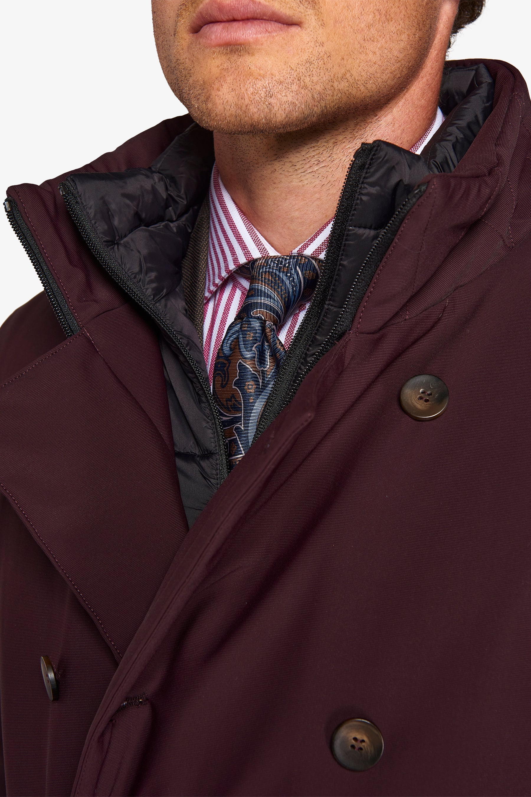 Peacoat doppiopetto trapuntato bordeaux-Dan John
