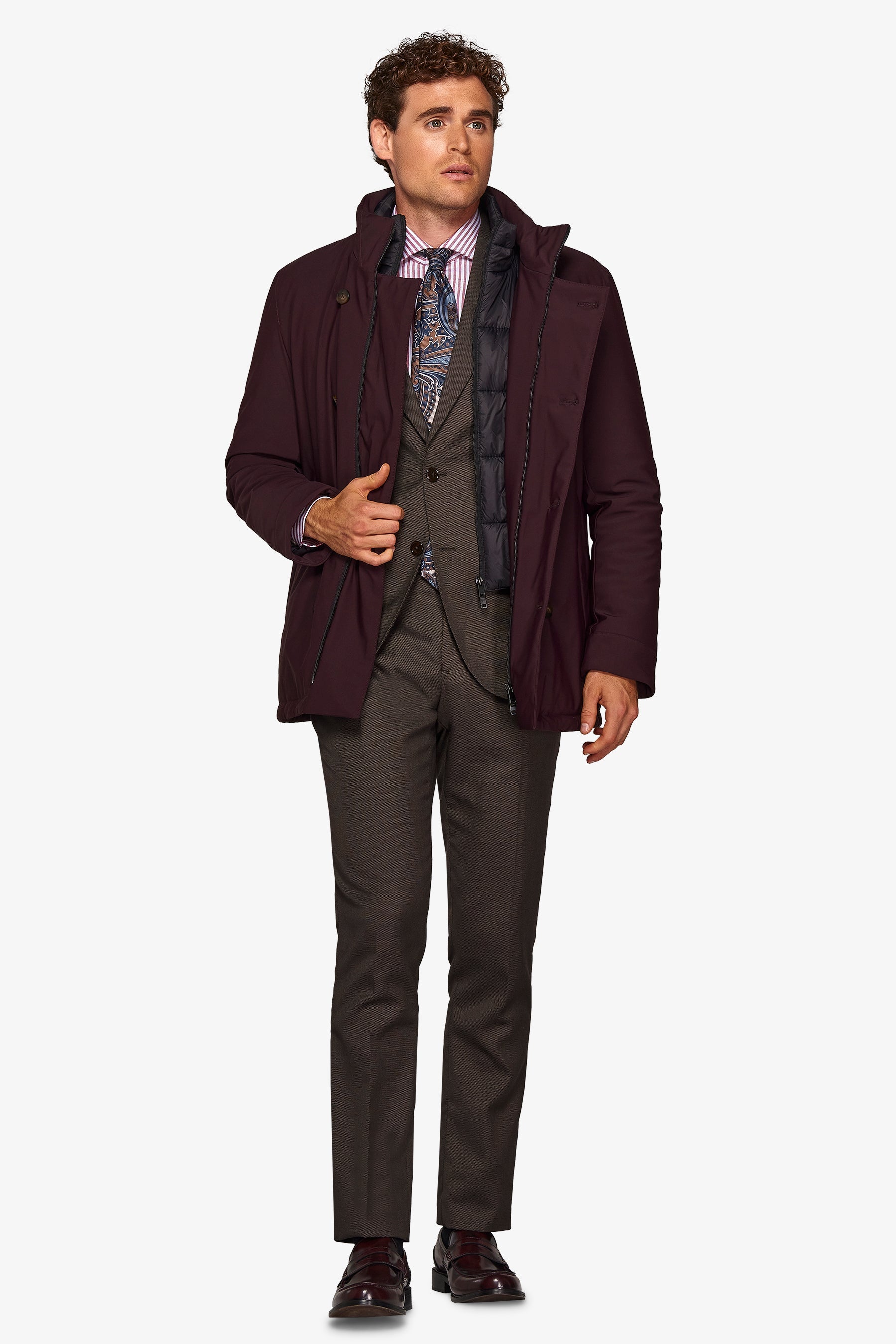 Peacoat doppiopetto trapuntato bordeaux-Dan John