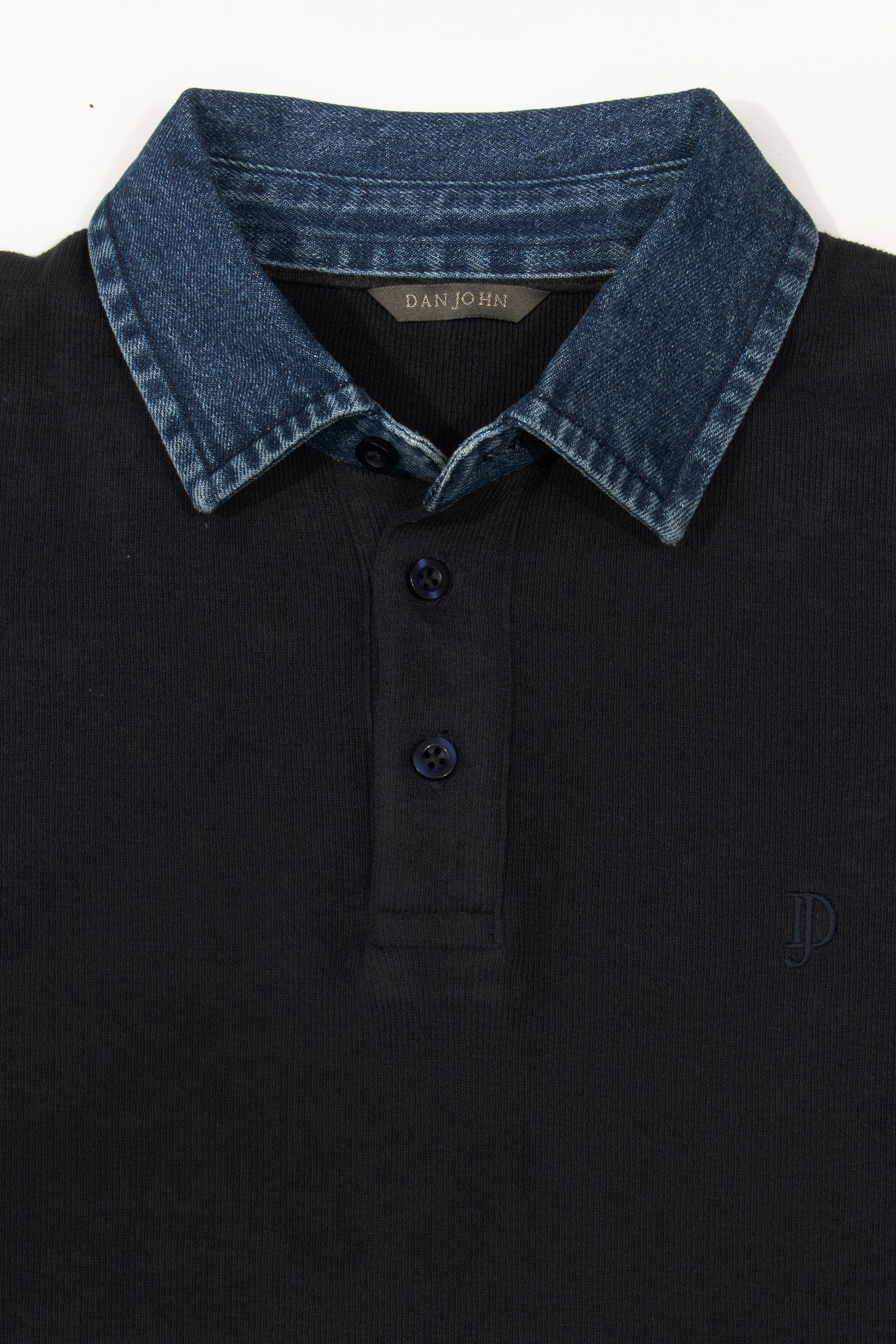 Polo collo denim blu-Dan John