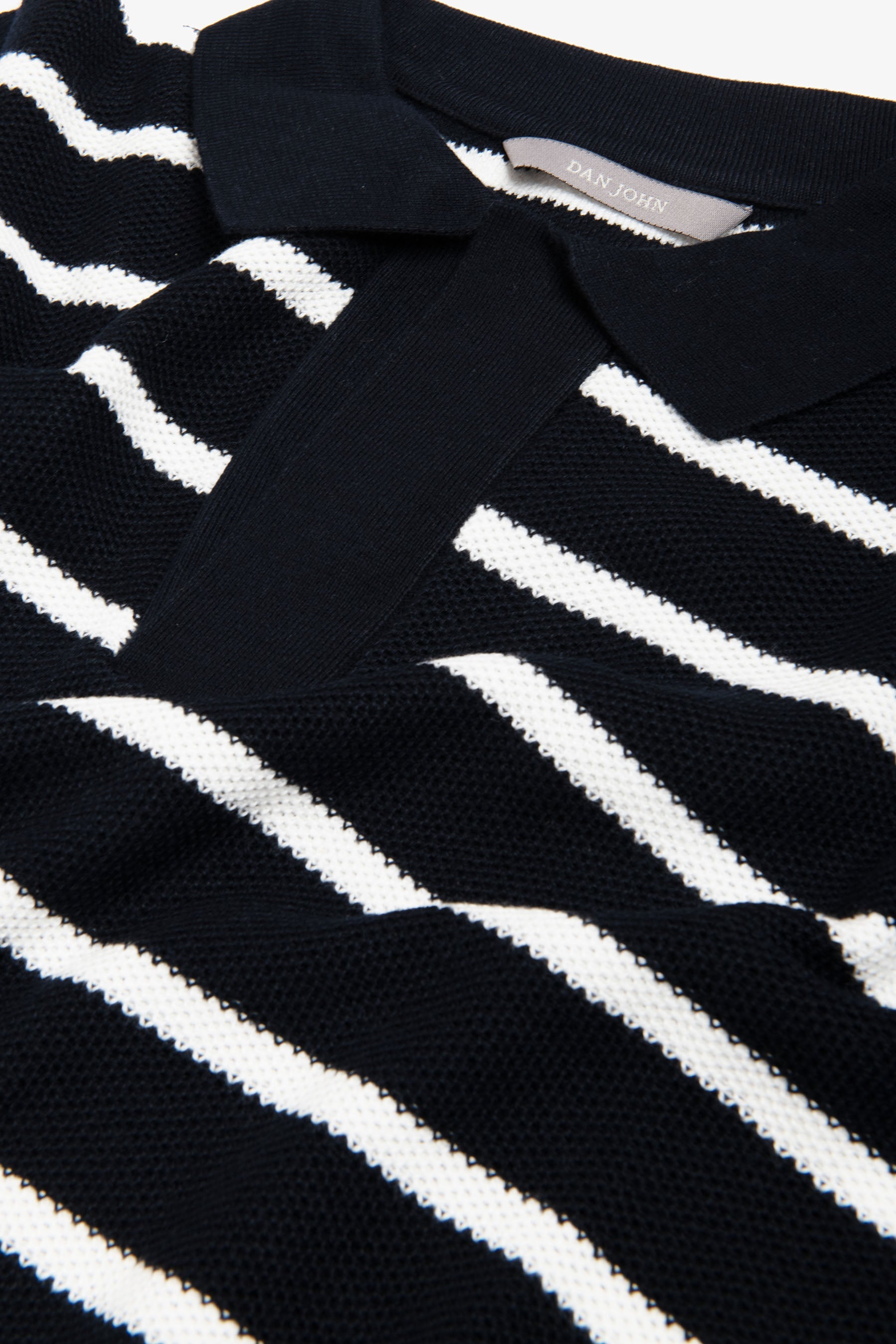 Polo in maglia collo aperto a righe blu-Dan John