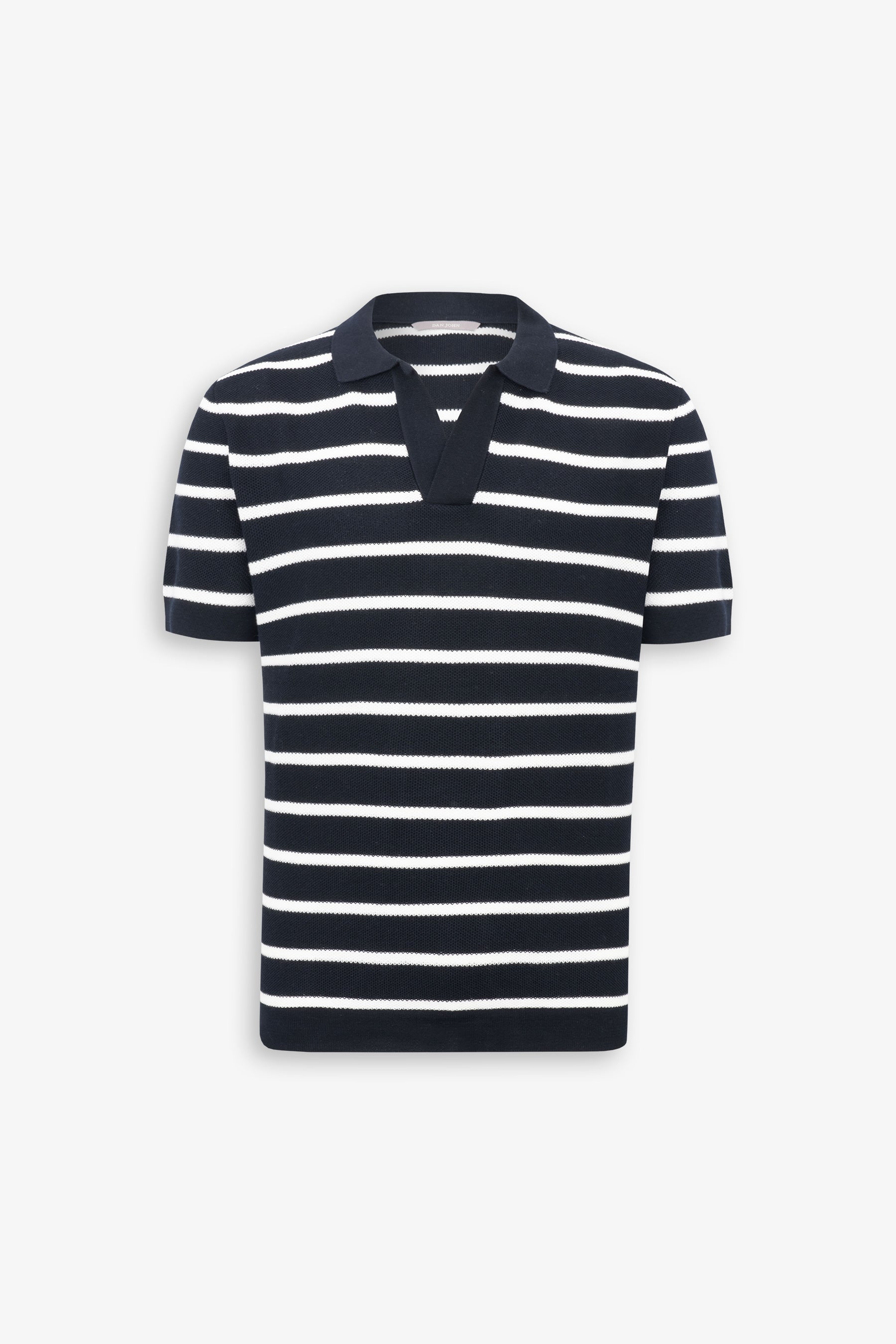 Polo in maglia collo aperto a righe blu-Dan John