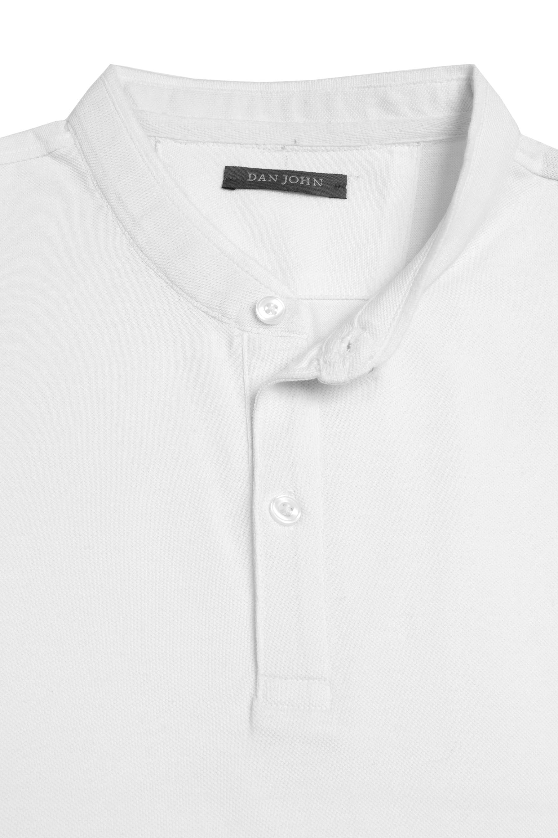 Polo piquet collo coreano bianco-Dan John