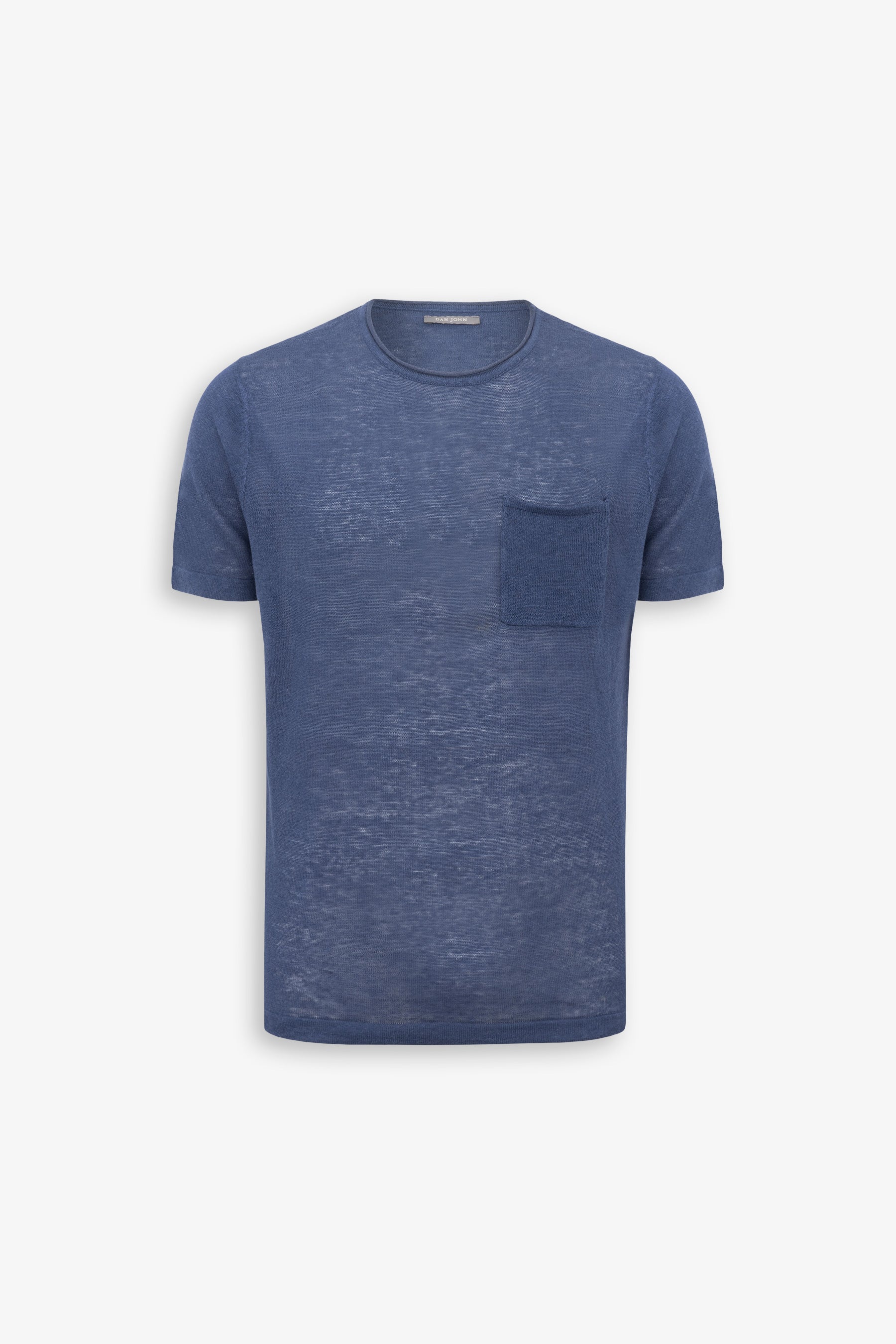 T-shirt in maglia misto lino con taschino indaco-Dan John