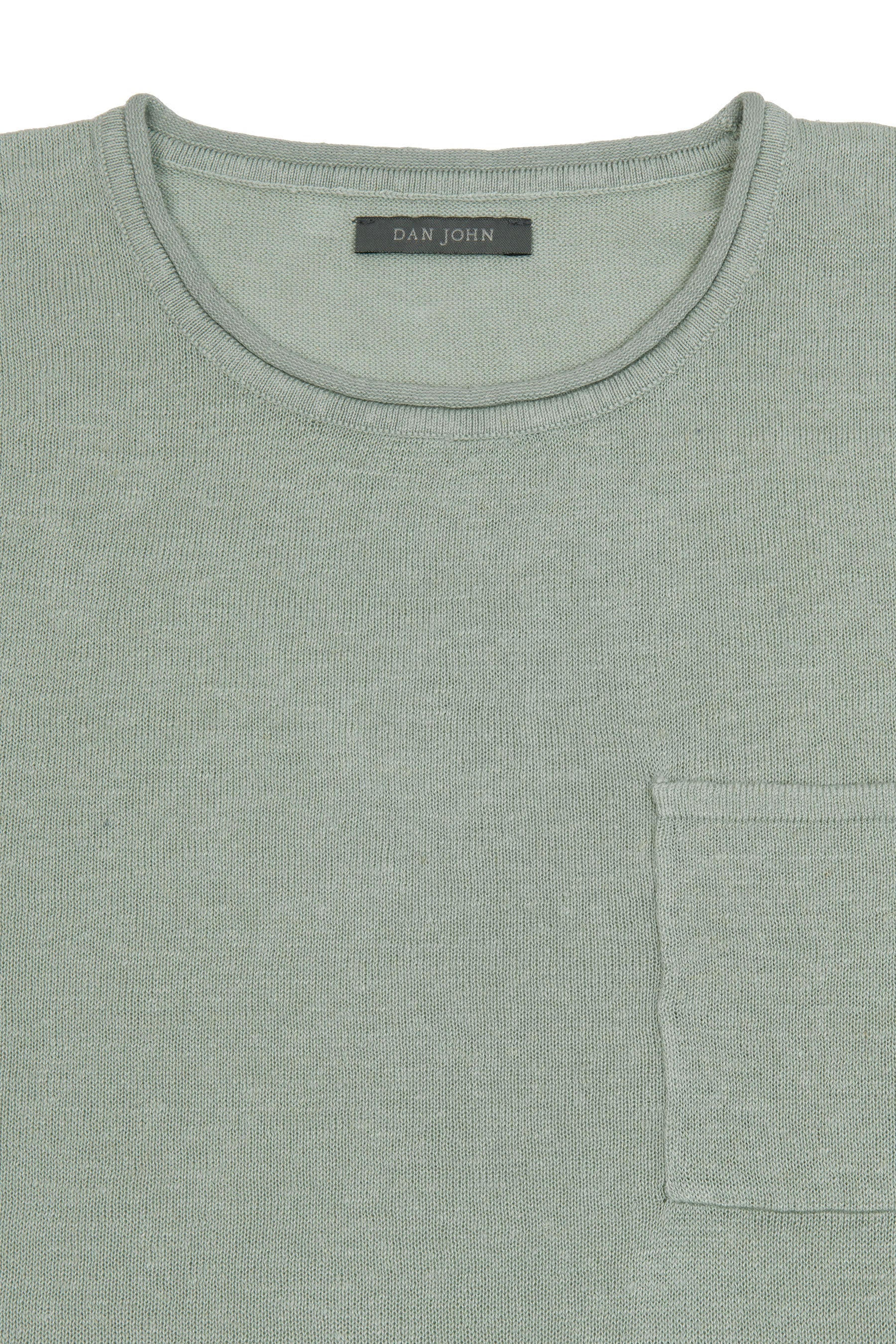T-shirt in maglia misto lino con taschino salvia-Dan John