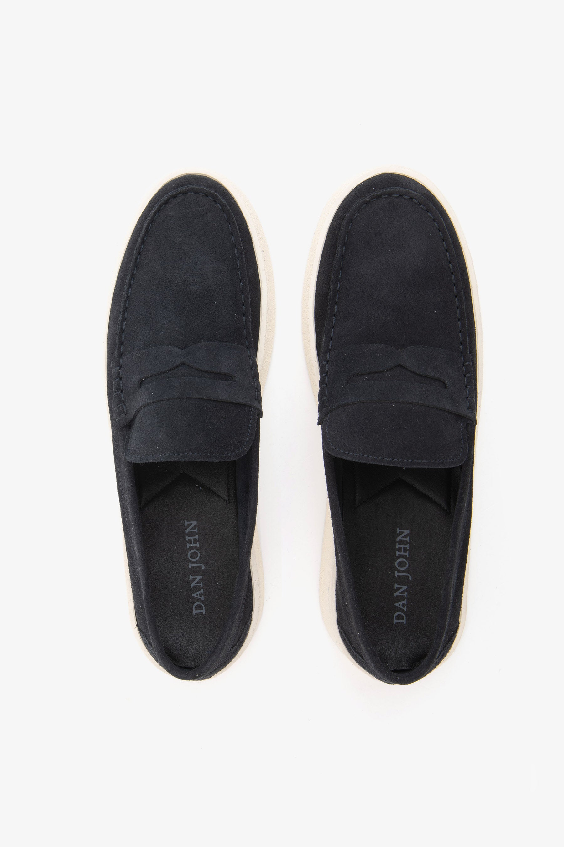 Blue suede apron toe loafers