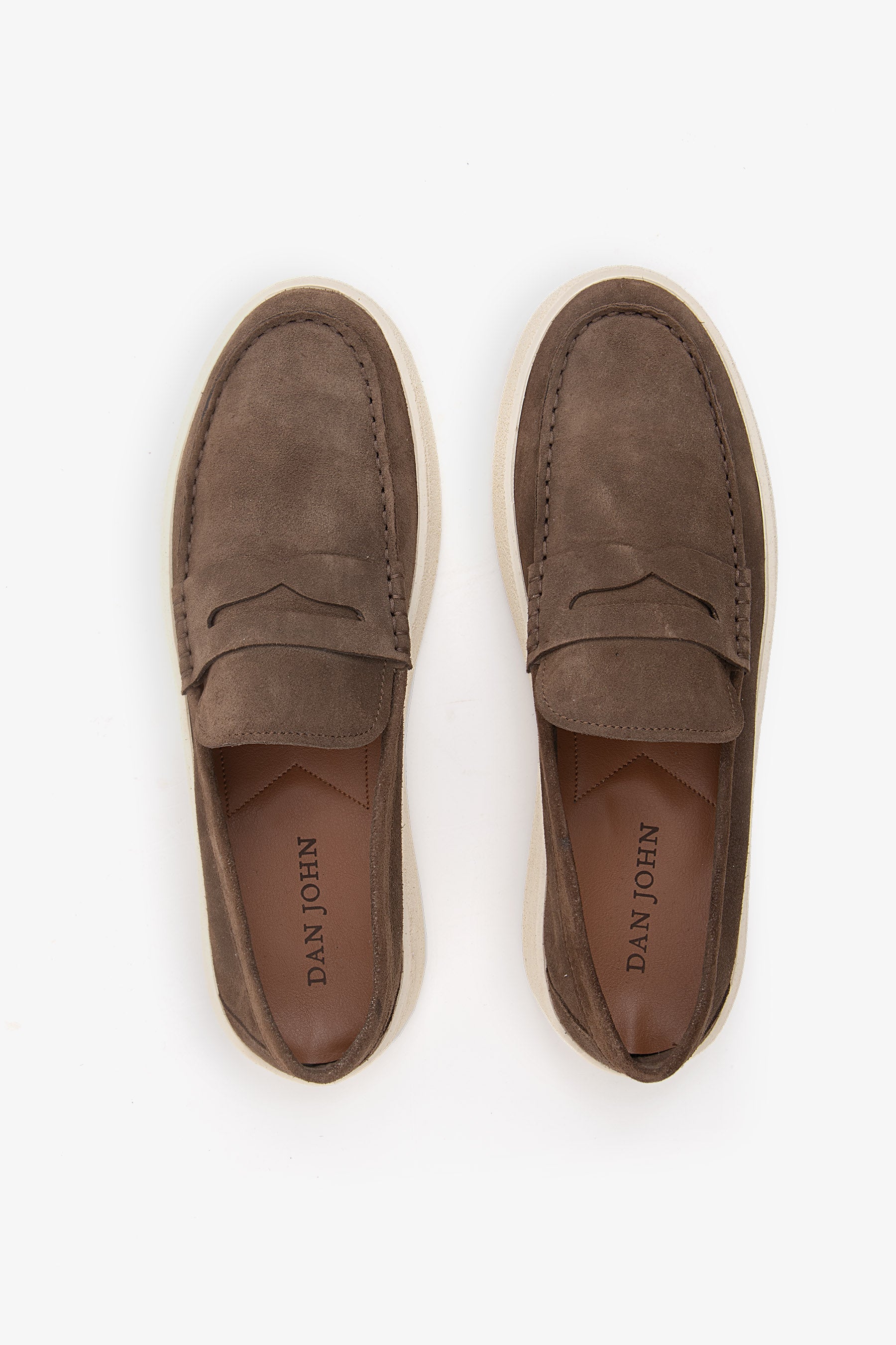 Taupe suede apron toe loafers