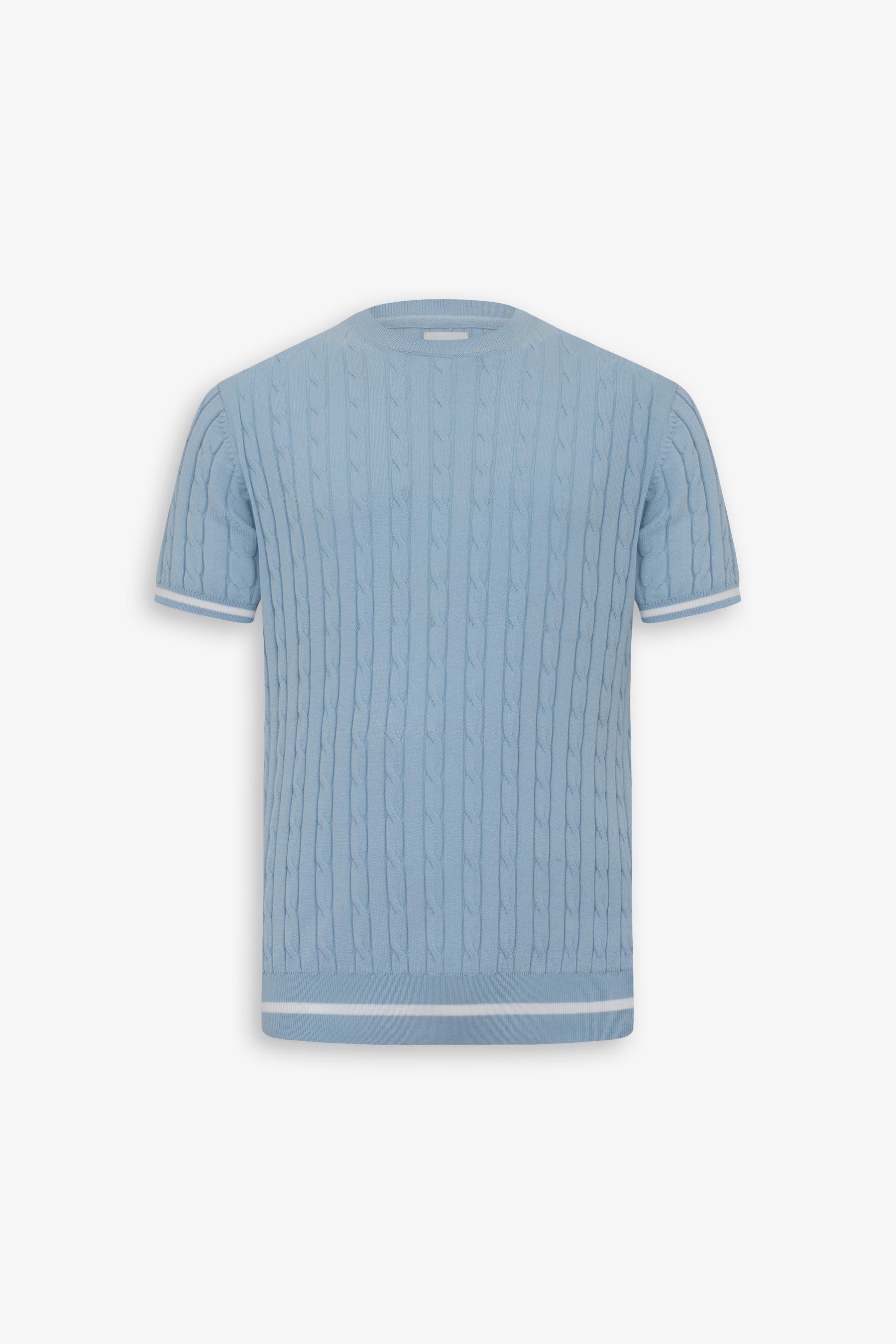 Maglia girocollo treccia celeste