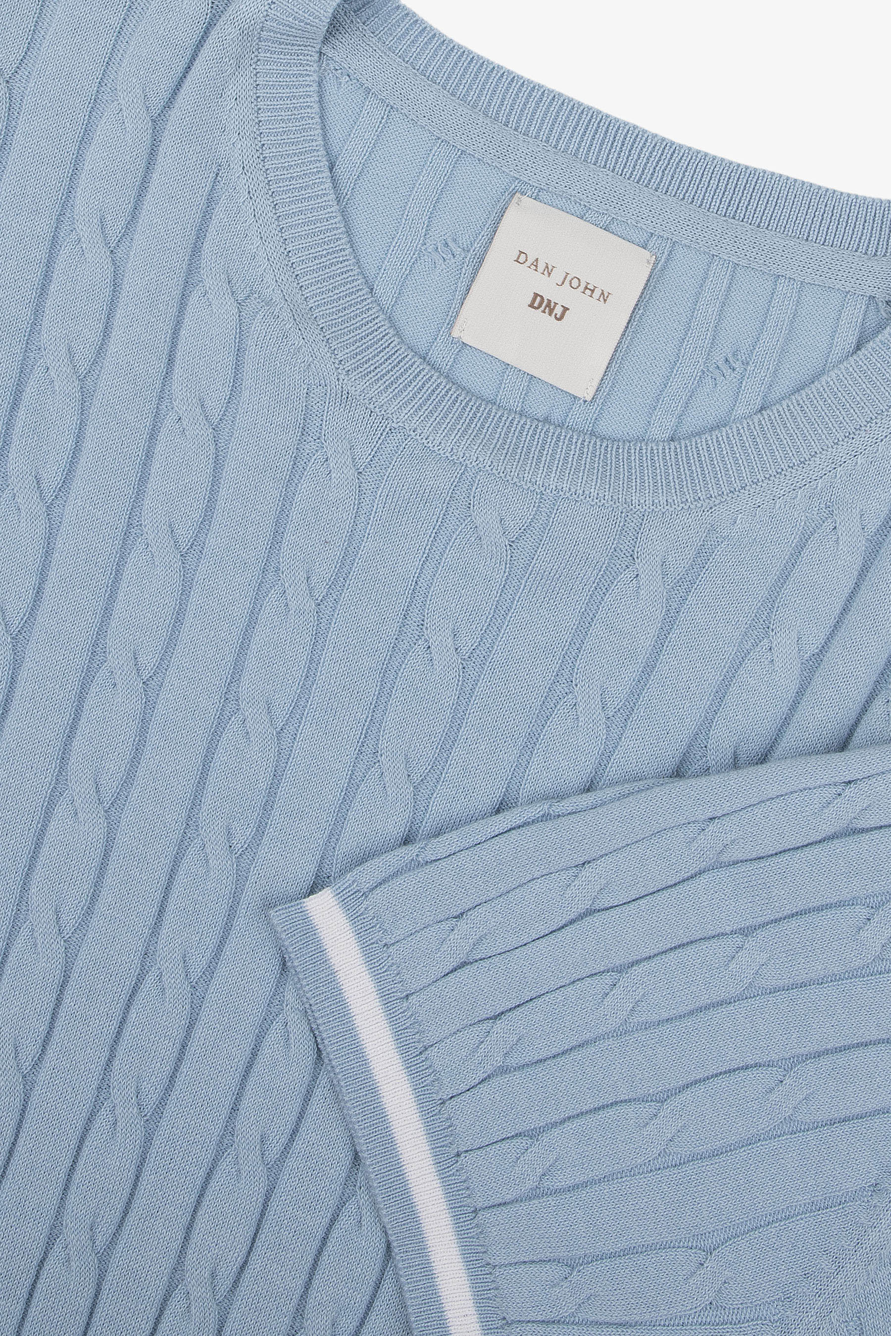 Maglia girocollo treccia celeste