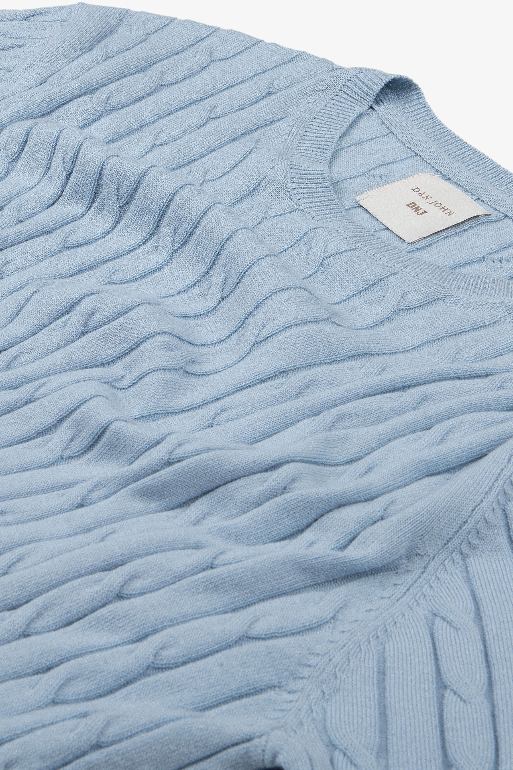 Maglia girocollo treccia celeste