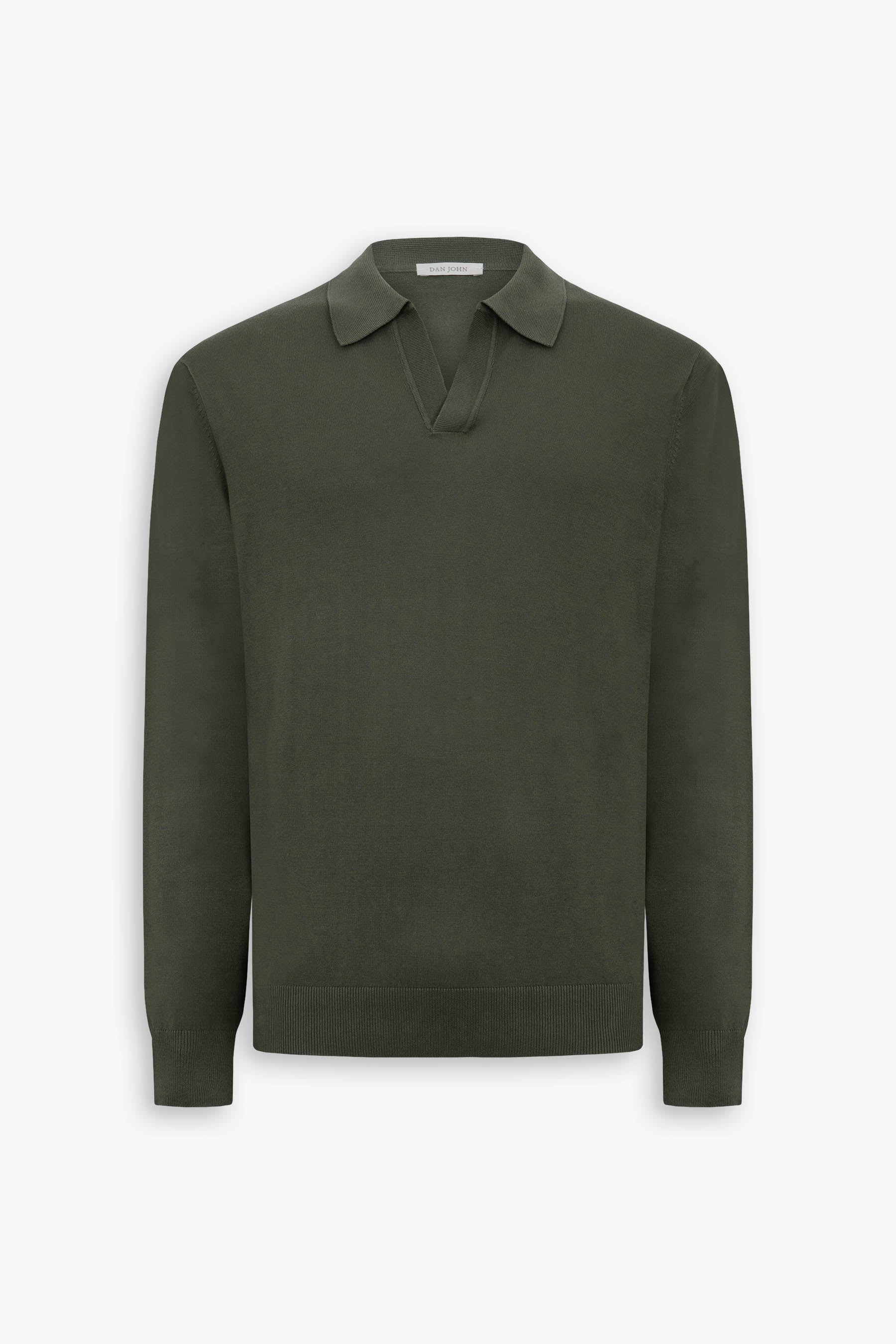 Green open collar knit polo