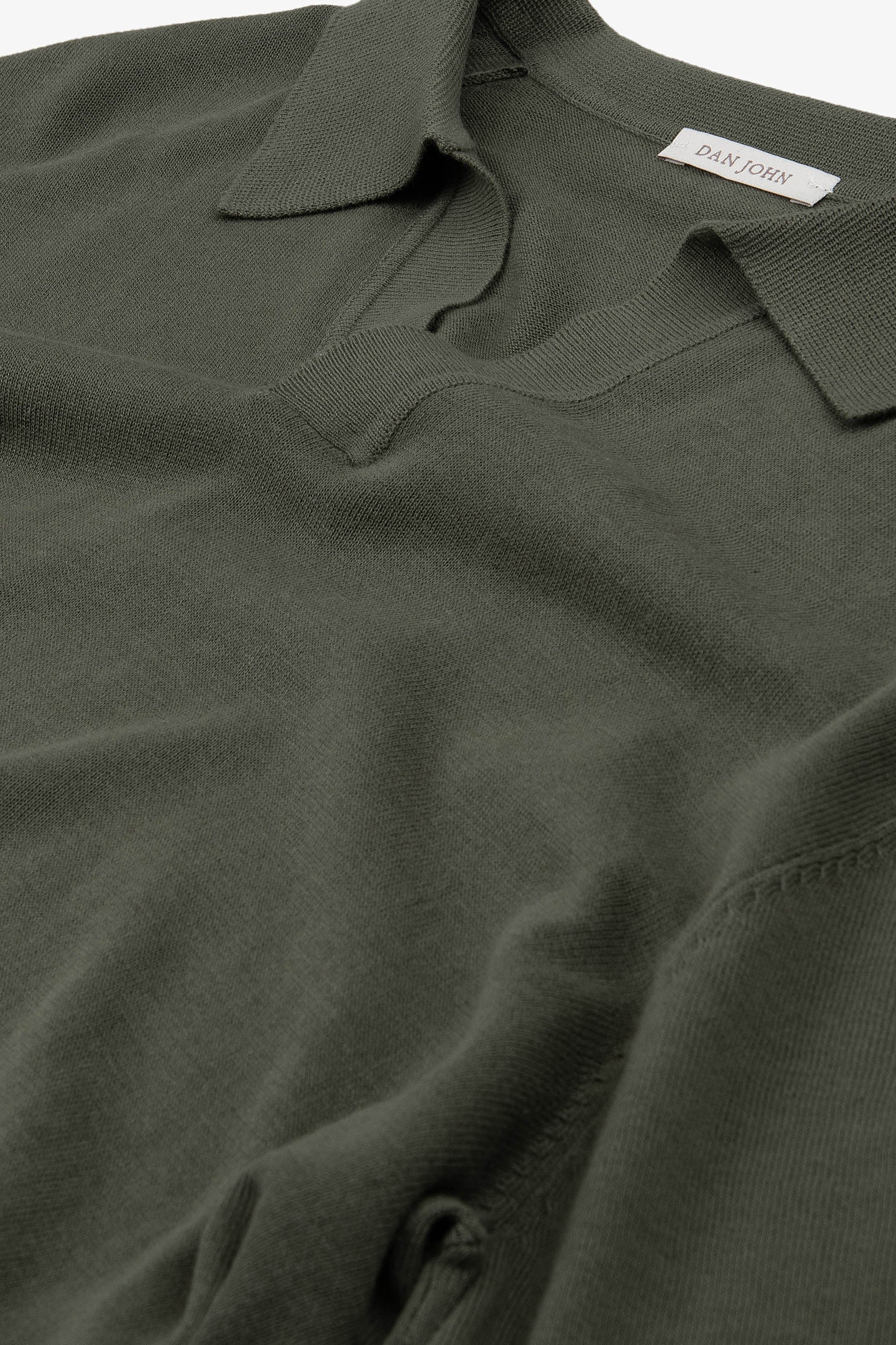 Green open collar knit polo