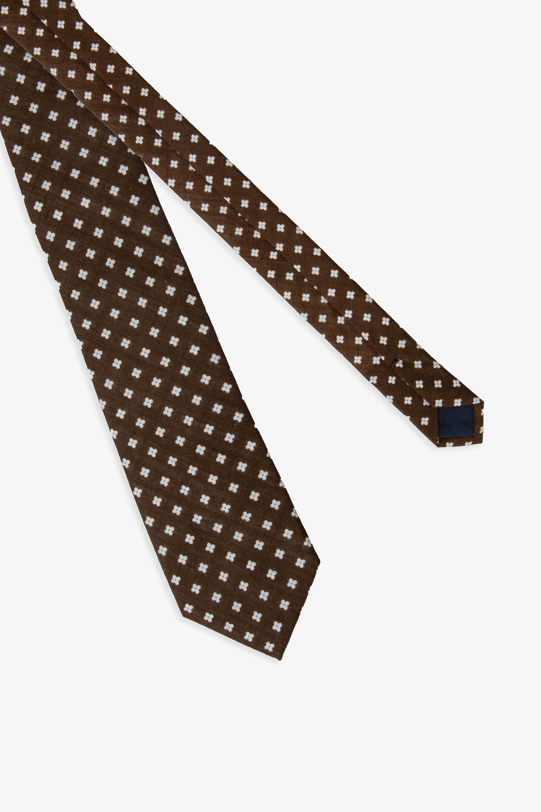 Corbata de algodón con microfantasía marrón oscuro