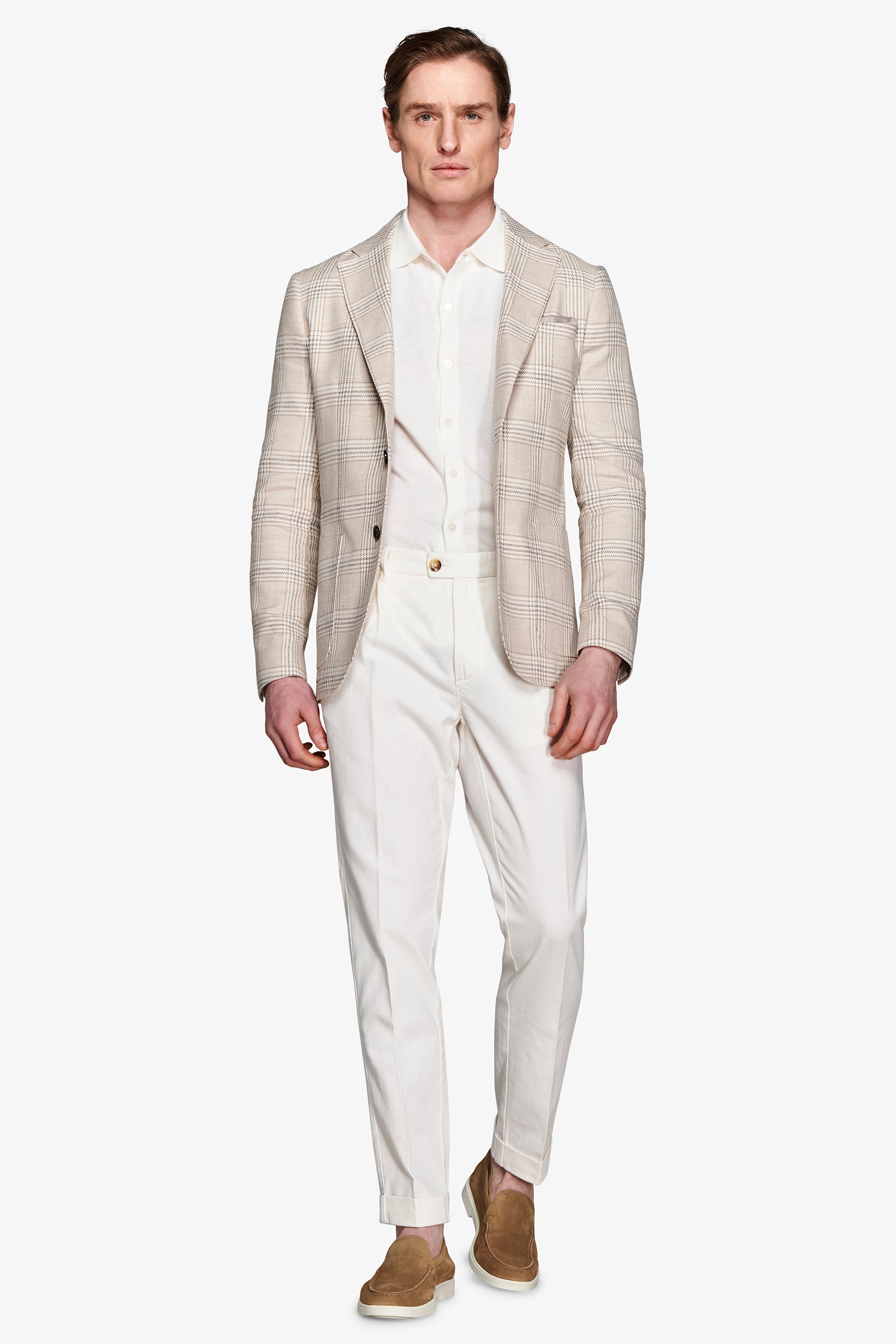 Jacke aus Leinenmischung mit grobem Karomuster in Sandfarbe